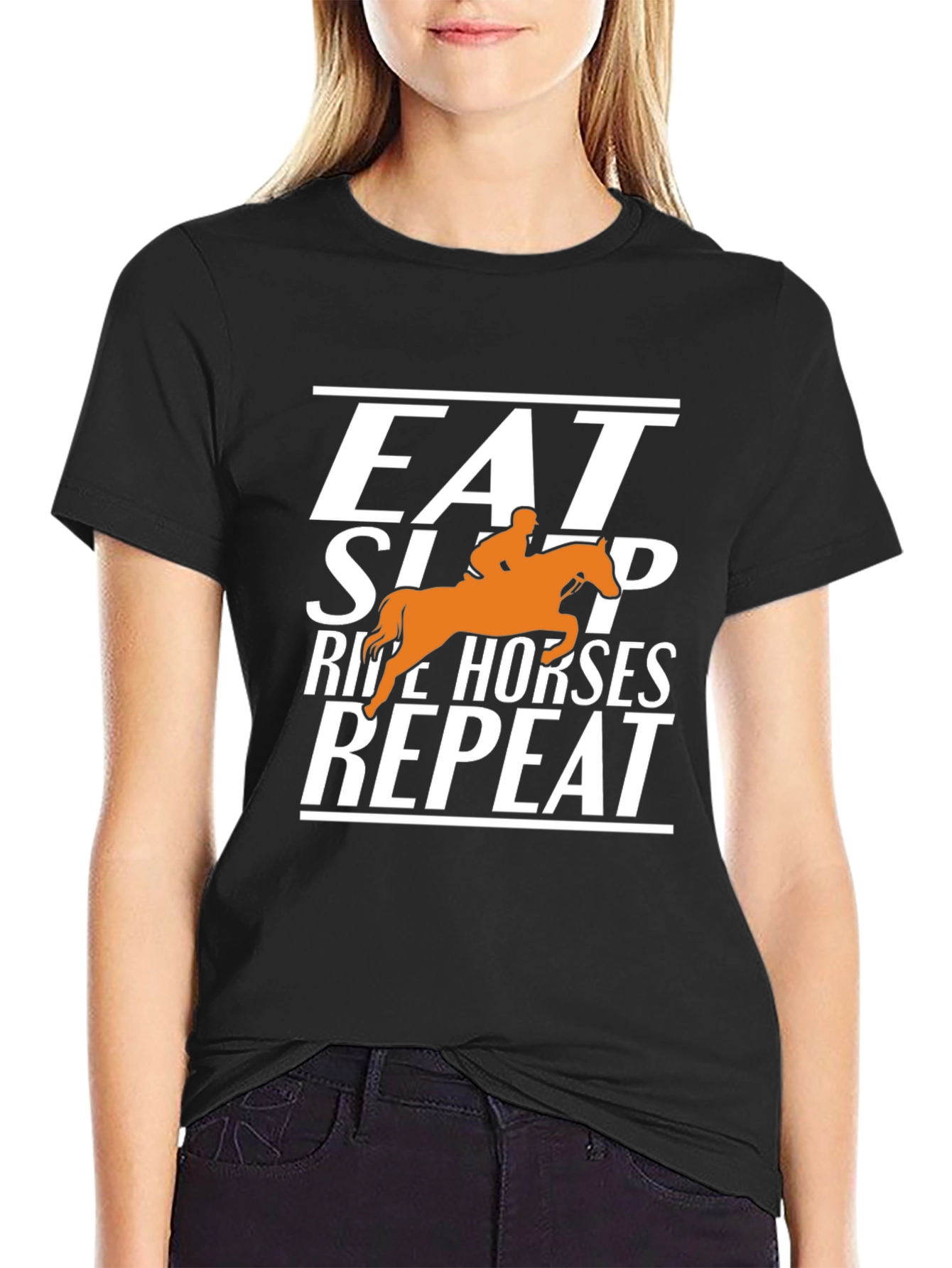 Black Eat Sleep Ride Horses Repeat Graphic Tee view 2