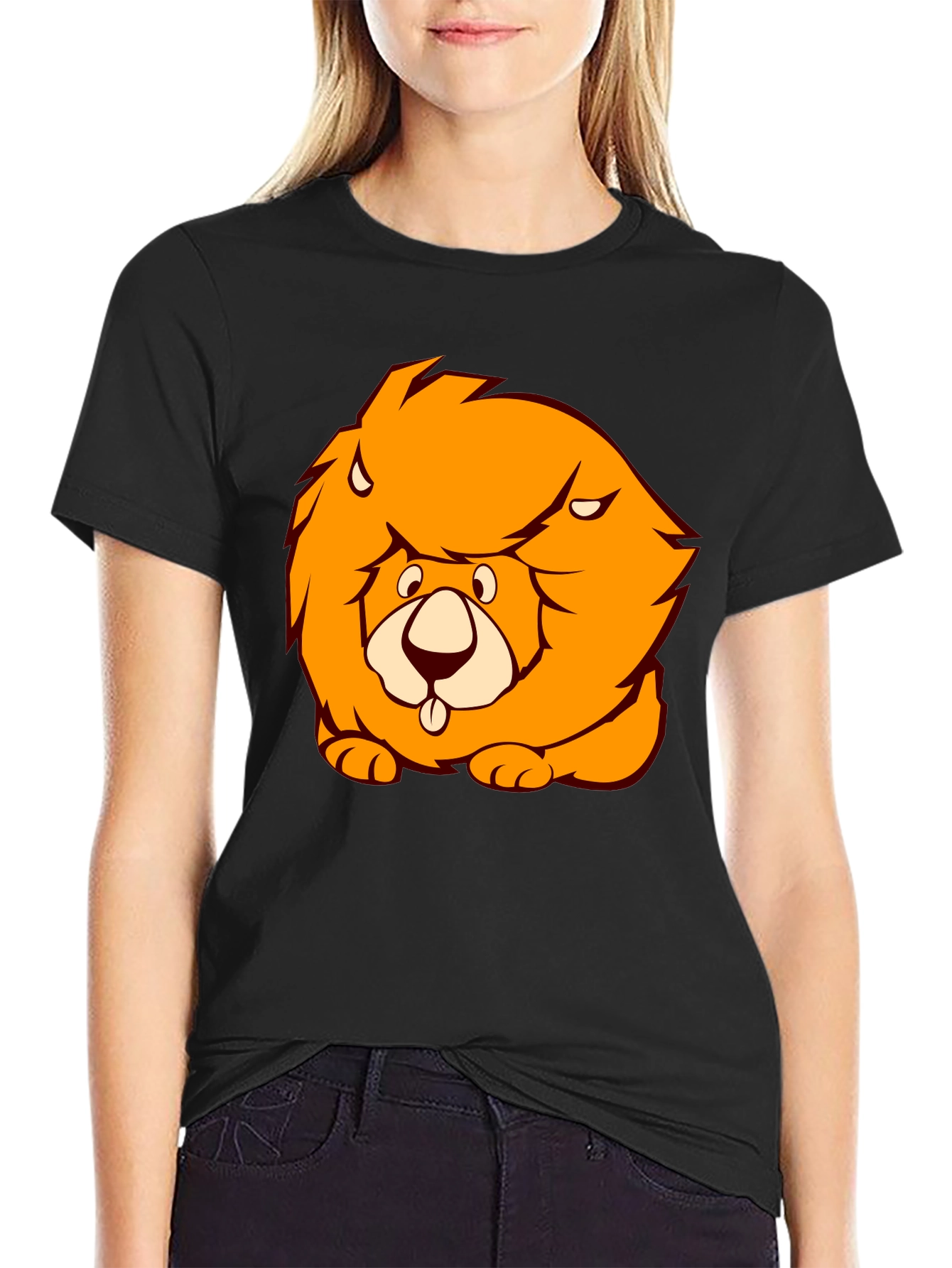 Black Lion Cartoon Graphic Black T-Shirt view 2