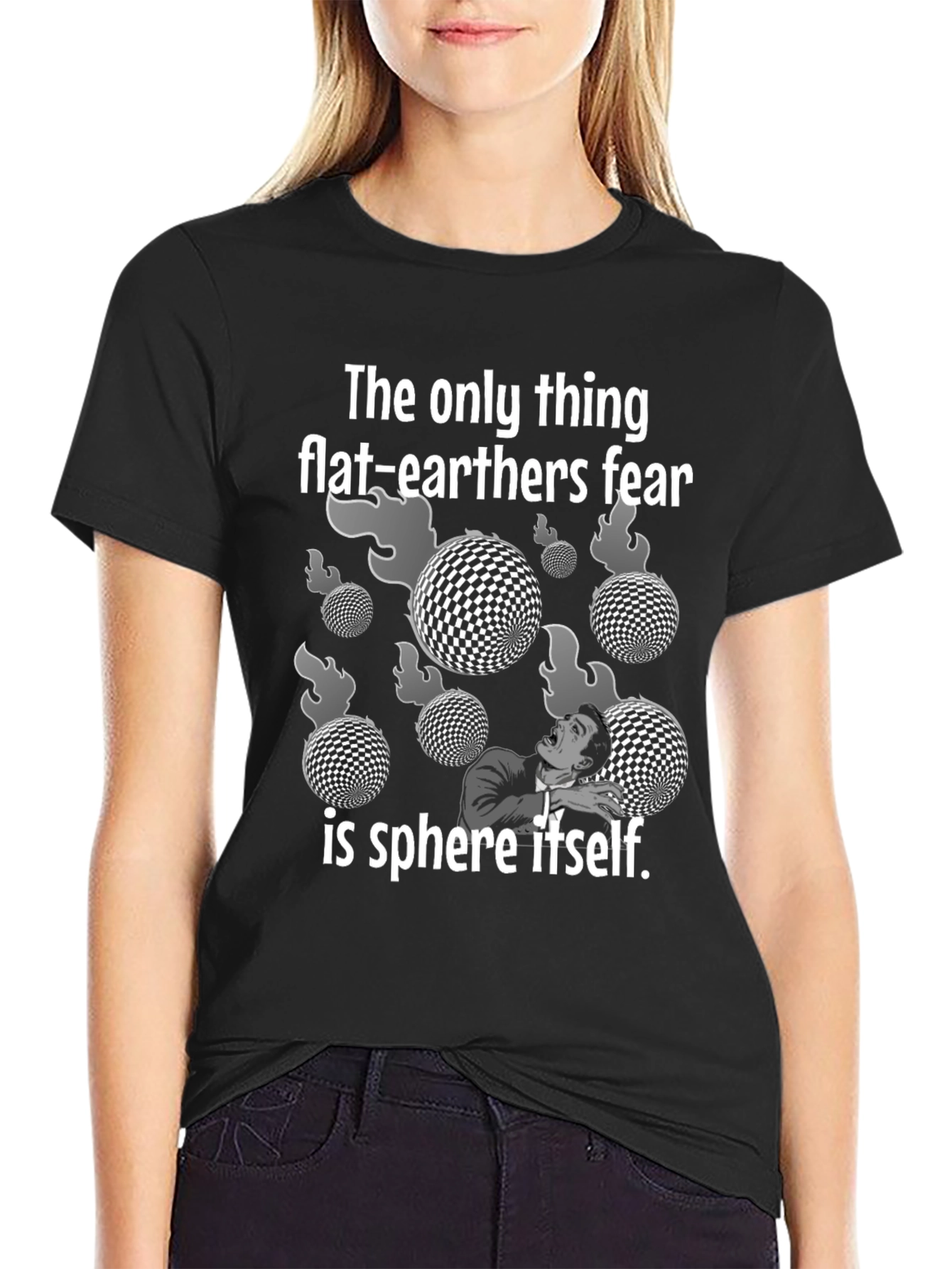 Black Flat Earther Fear Sphere Graphic Tee view 2