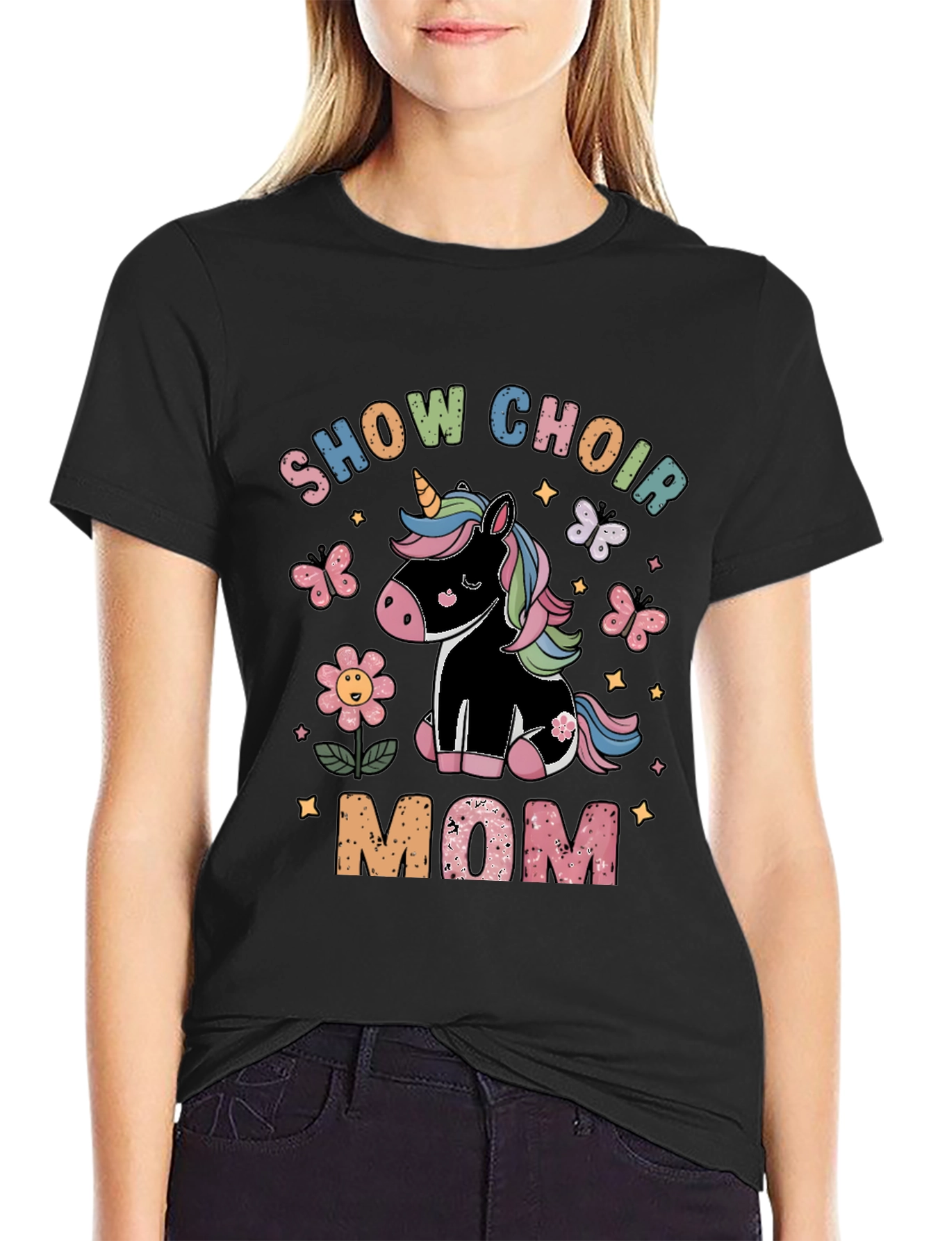 Black Show Choir Mom Unicorn T-Shirt view 2