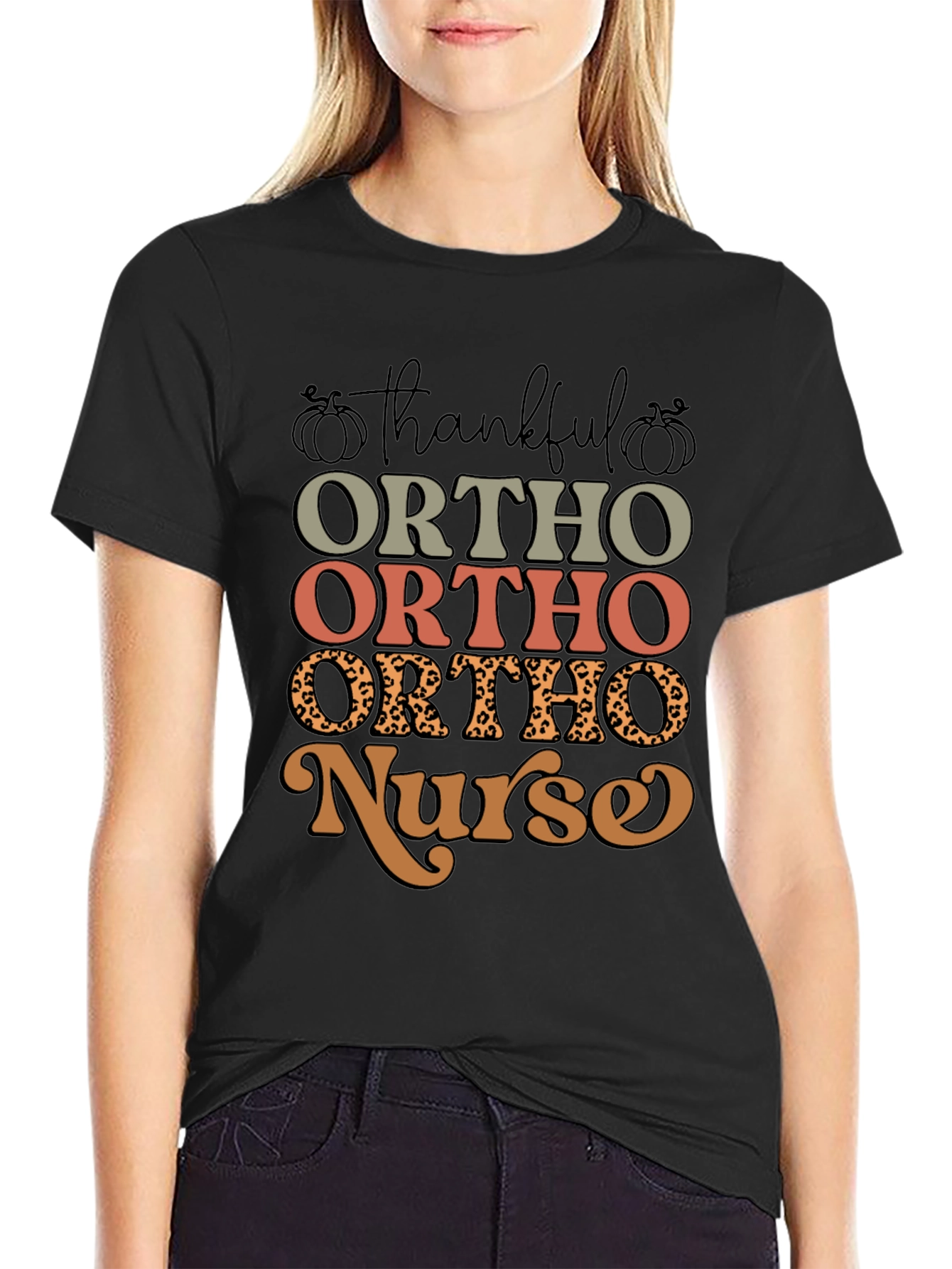Black Thankful Ortho Nurse T-Shirt view 2