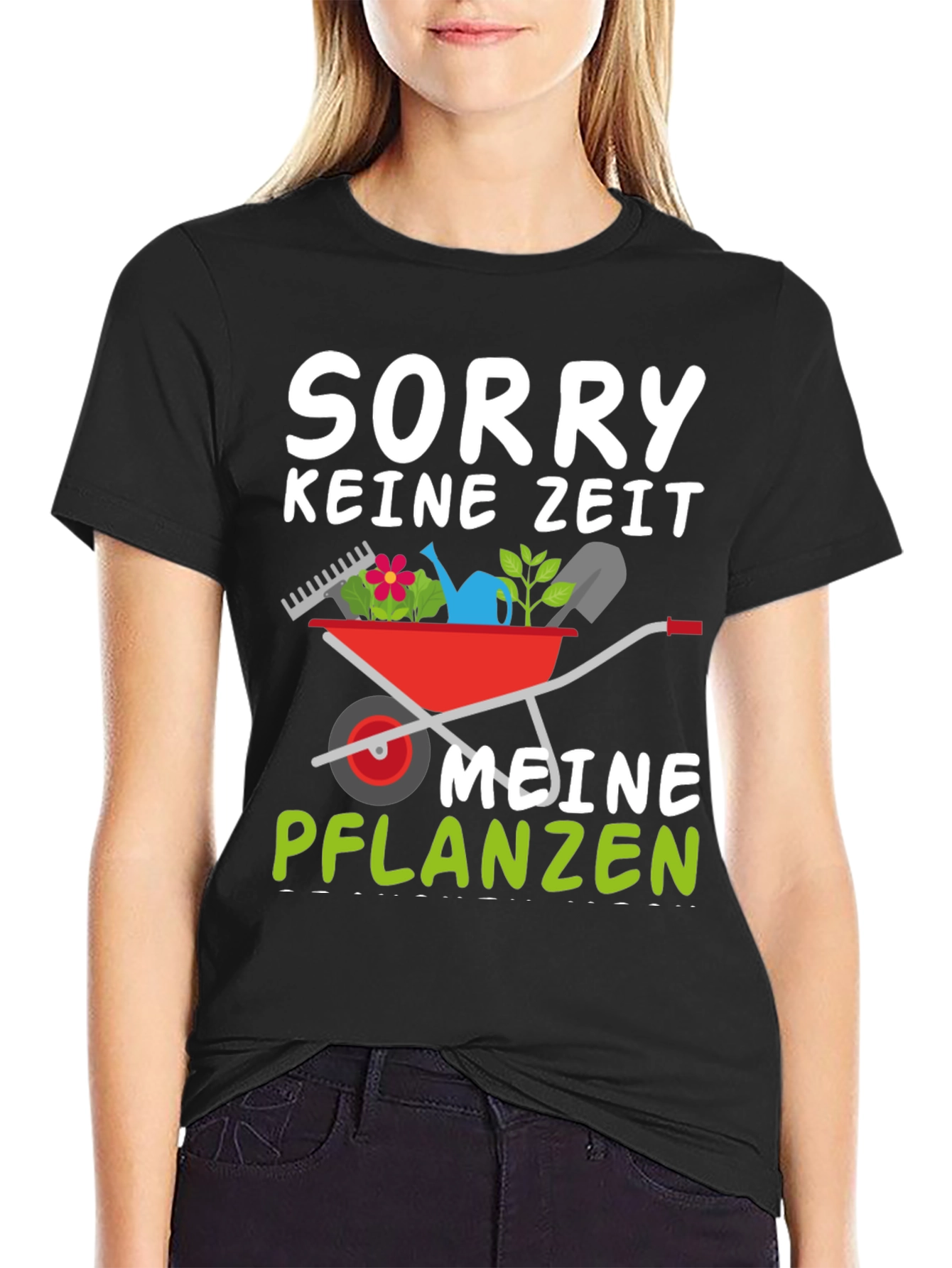 Black Gardening T-Shirt: Sorry, No Time, My Plants view 2