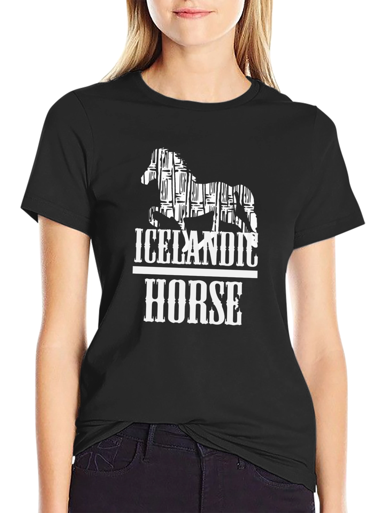Black Icelandic Horse Graphic Tee - Stylish Black T-Shirt view 2