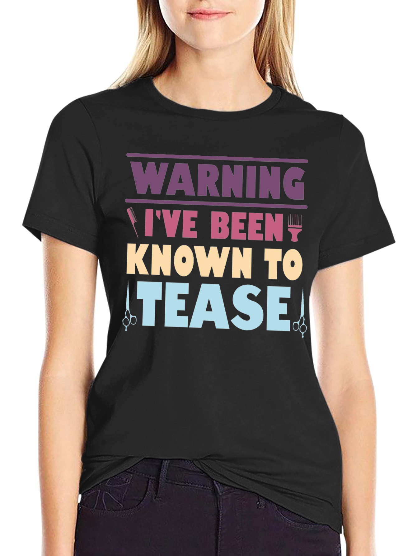 Black Warning I've Been Known To Tease Barber/Hair Stylist Graphic Tee view 2