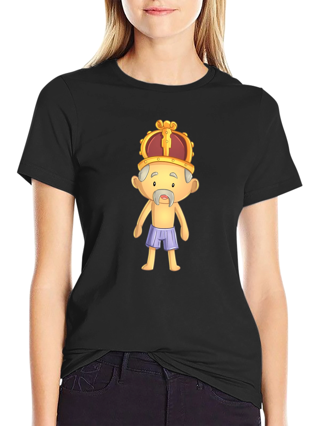 Black King Cartoon Graphic Black T-Shirt view 2