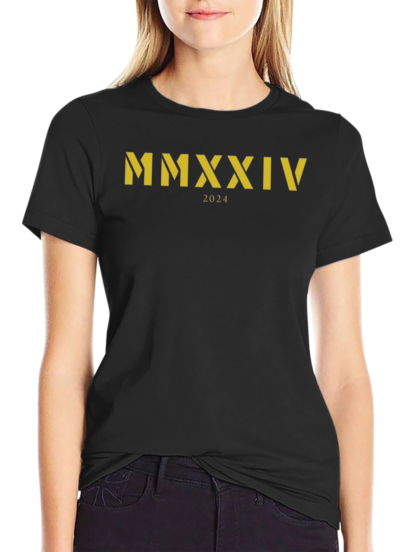 Black MMXXIV 2024 Roman Numerals Black T-Shirt view 2