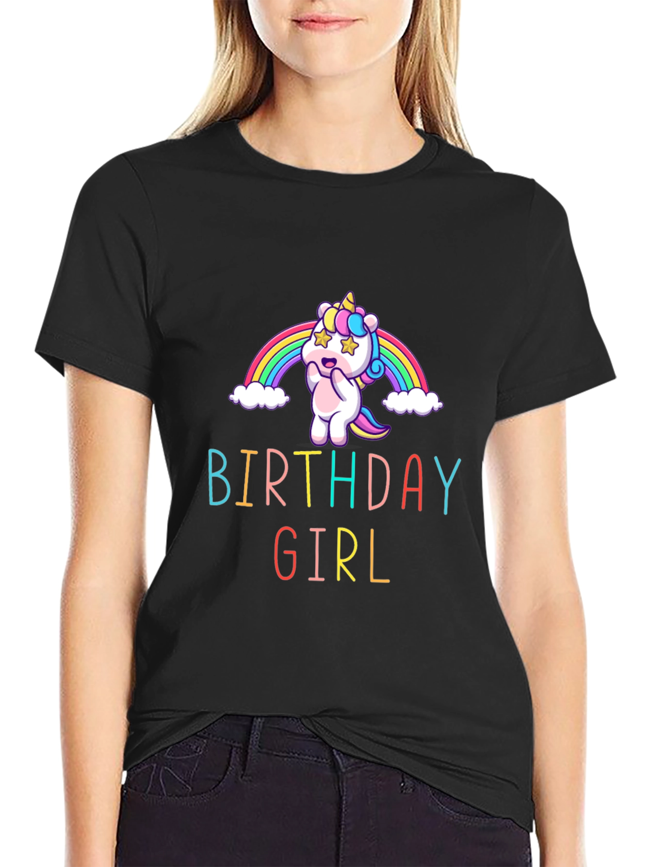 Black Birthday Girl Unicorn Graphic Tee view 2