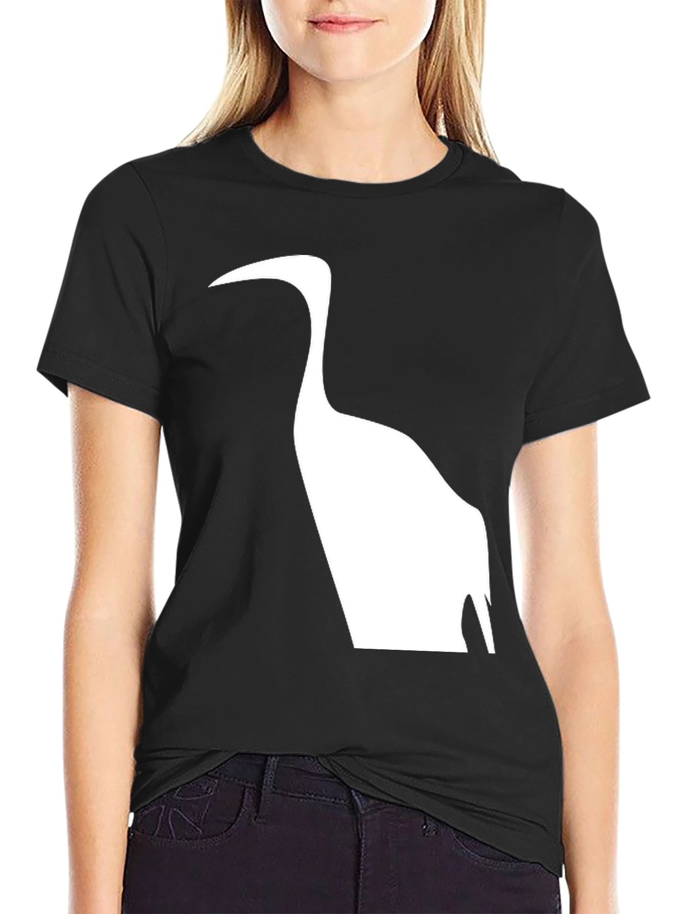 Black Black T-Shirt with Heron Silhouette view 2