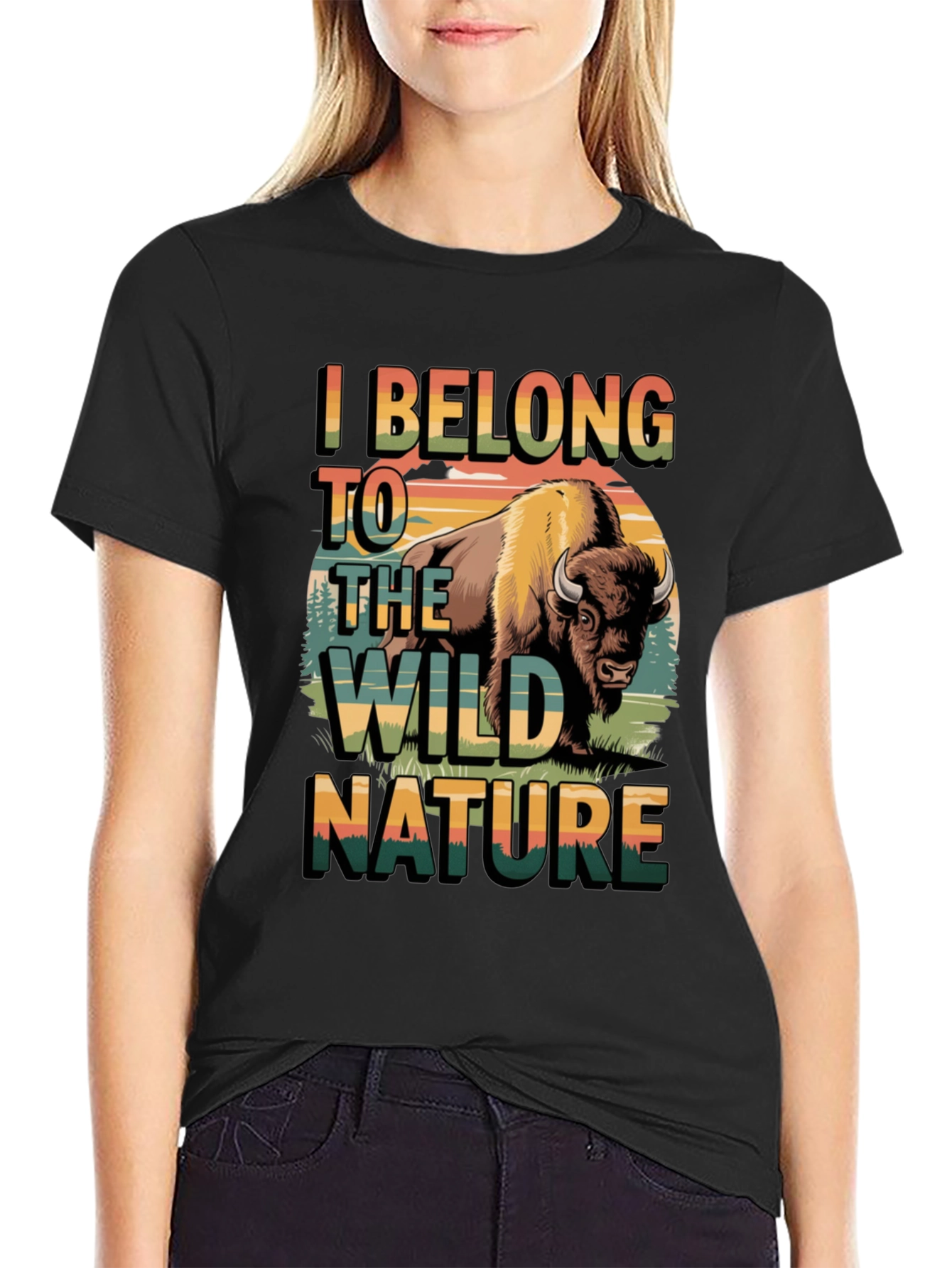Black Wild Nature Bison Graphic Tee - Men's Black T-Shirt view 2