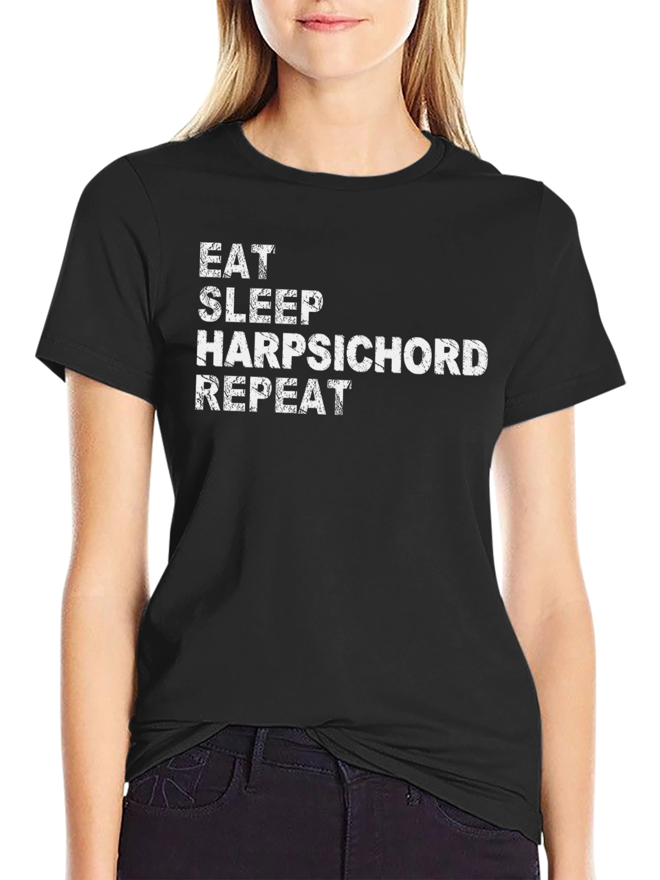 Black Eat Sleep Harpsichord Repeat - Novelty Graphic T-Shirt view 2