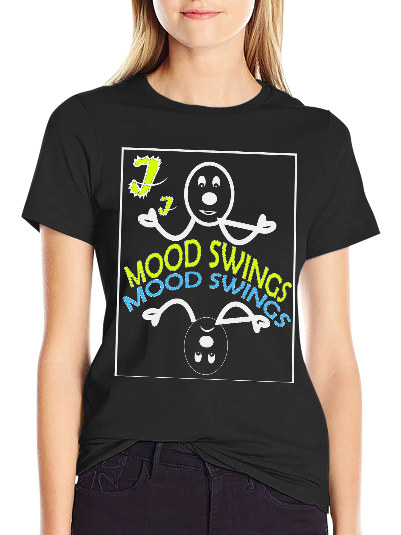Black Mood Swings Graphic Tee - Black Cotton T-Shirt view 2
