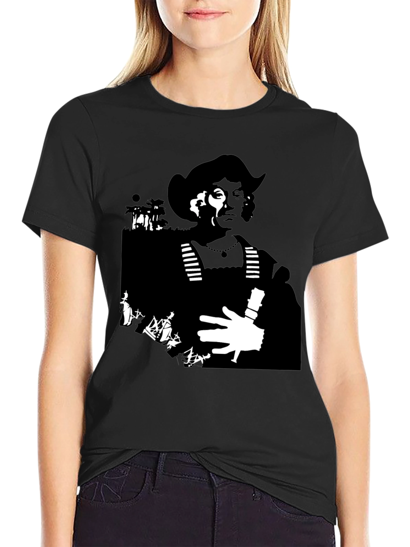 Black Silhouette Graphic Tee - Black Cotton Blend view 2