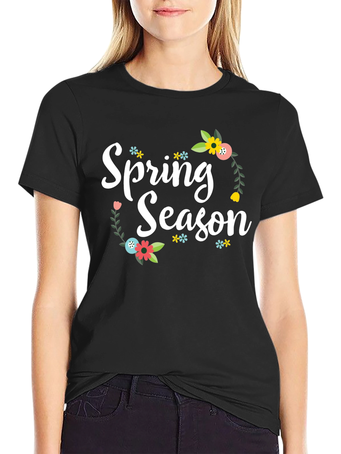 Black Spring Season Floral T-Shirt view 2