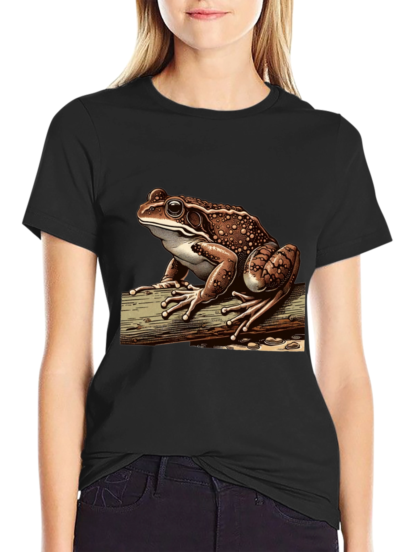 Black Frog Graphic Print Tee - Cool Nature Lover's Shirt view 2