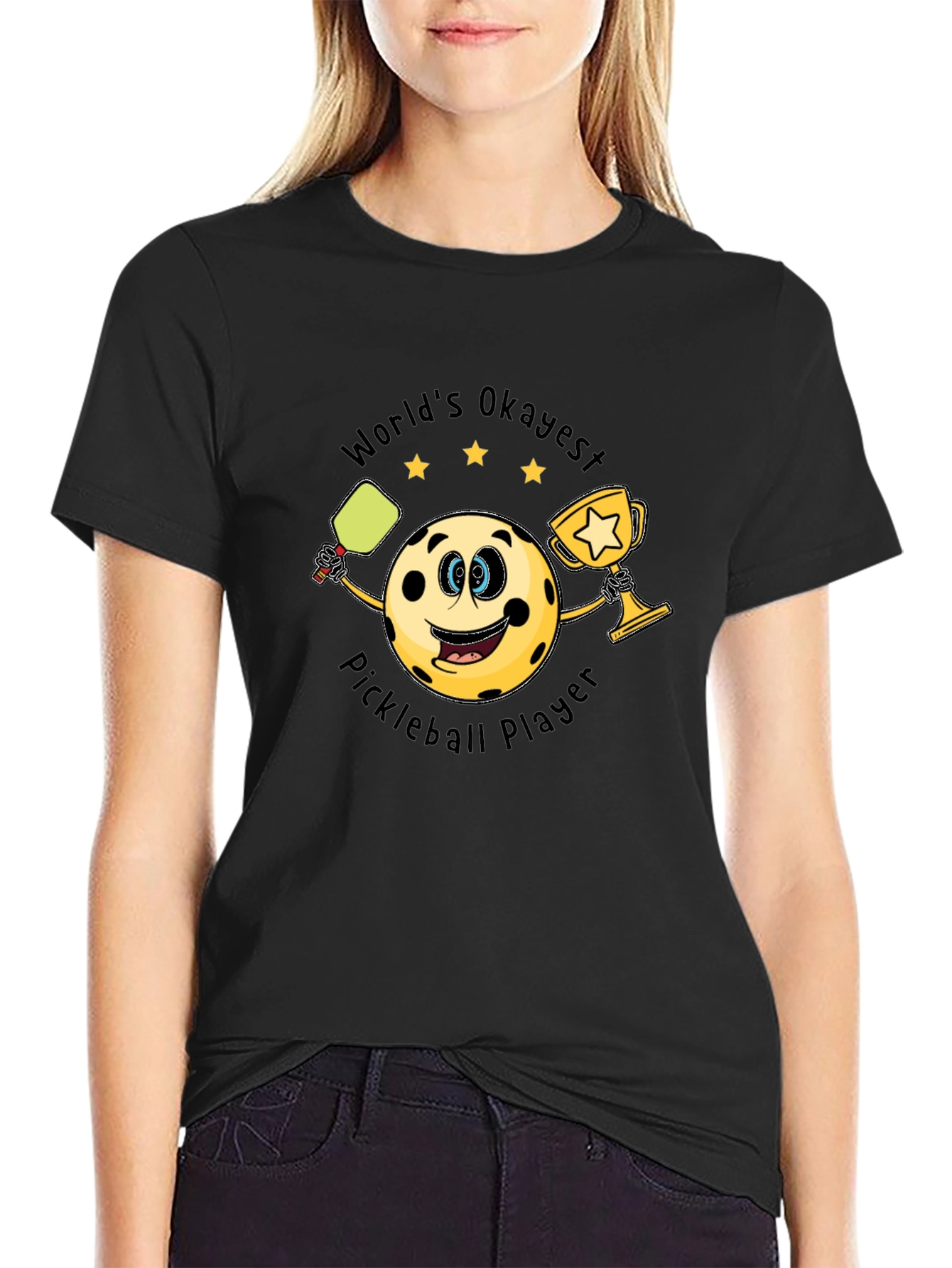 Black World's Okayest Pickleball Player T-Shirt view 2