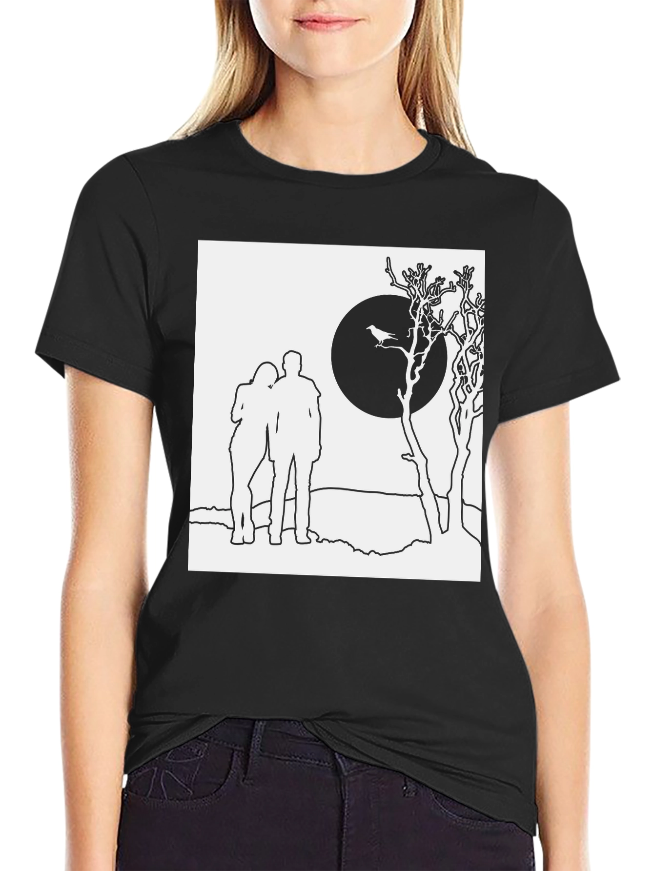 Black Couple Silhouette Graphic Tee - Black Unisex T-Shirt view 2
