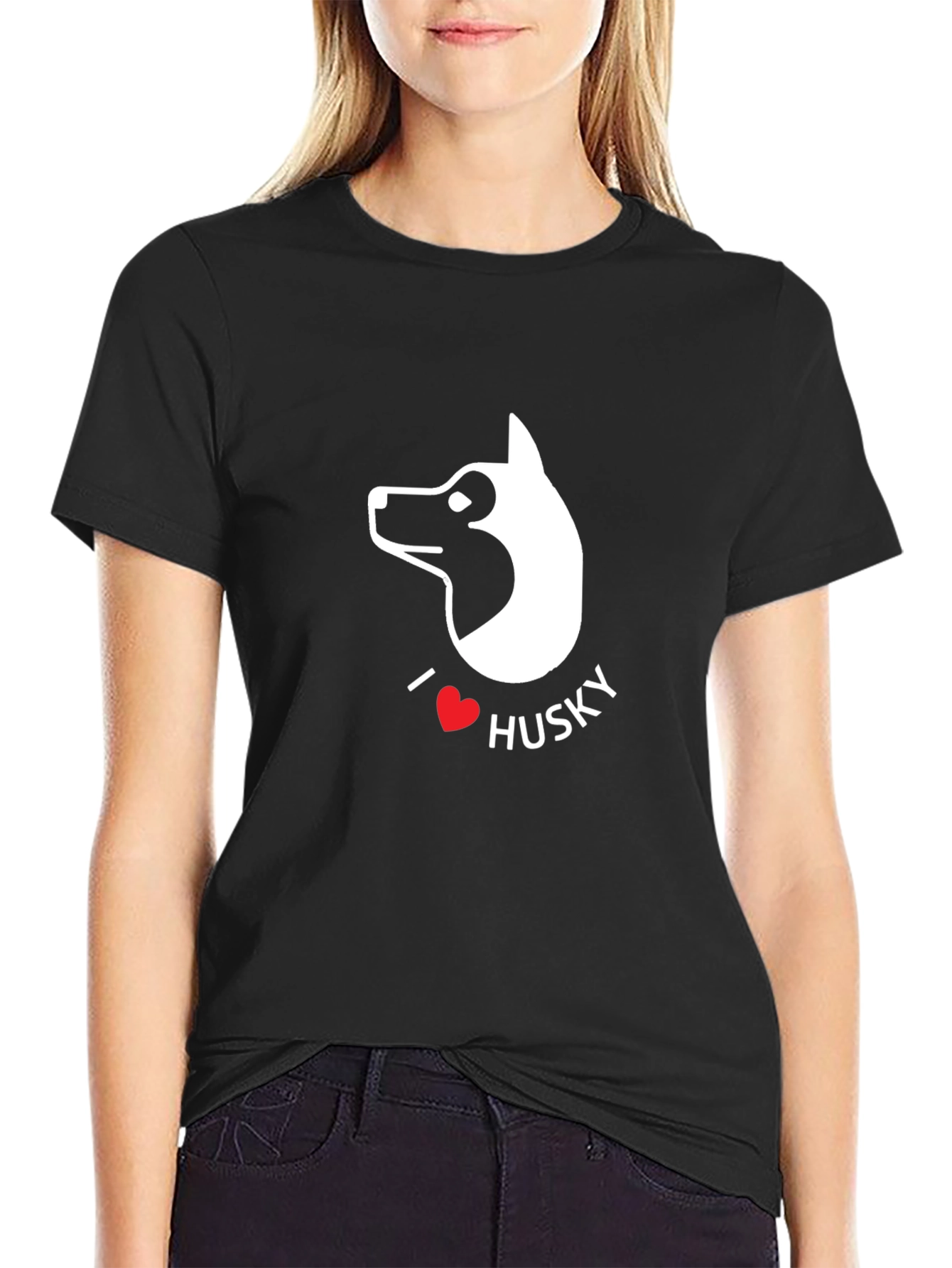 Black I Love Husky T-Shirt - Dog Lover Tee view 2