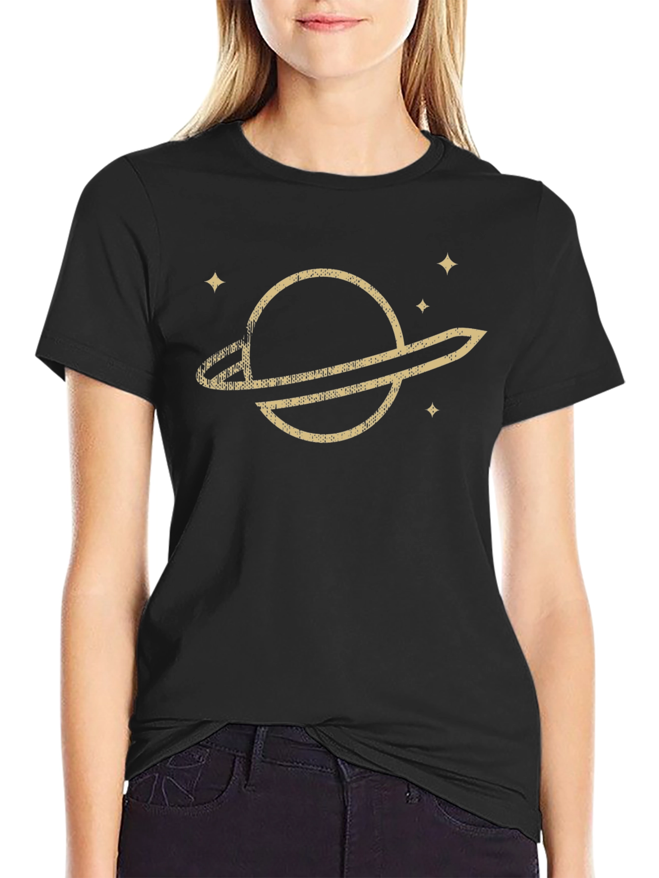 Black Retro Saturn Graphic T-Shirt - Classic Black Tee view 2