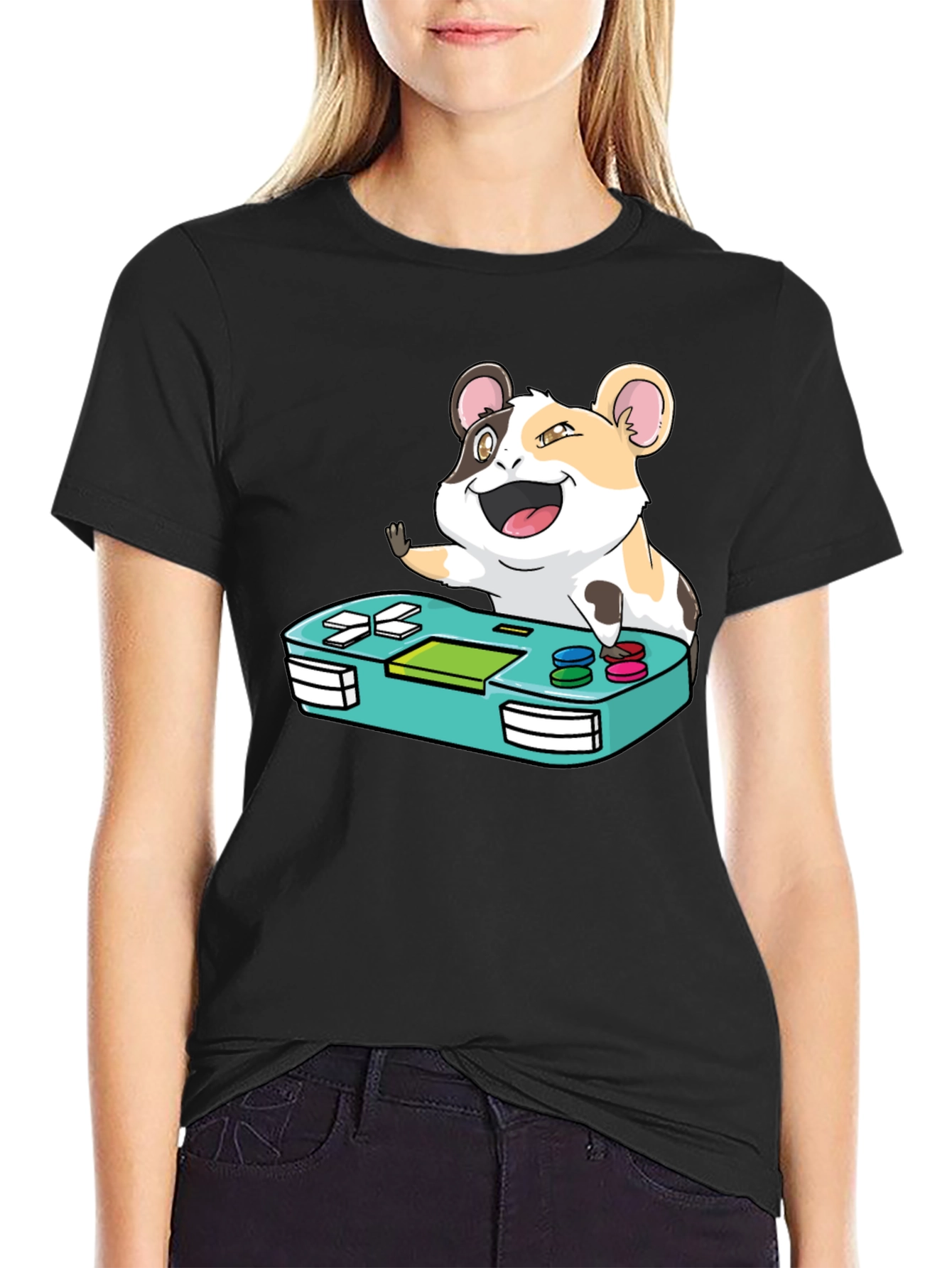 Black Hamster Gamer T-Shirt - Cute Gaming Tee view 2