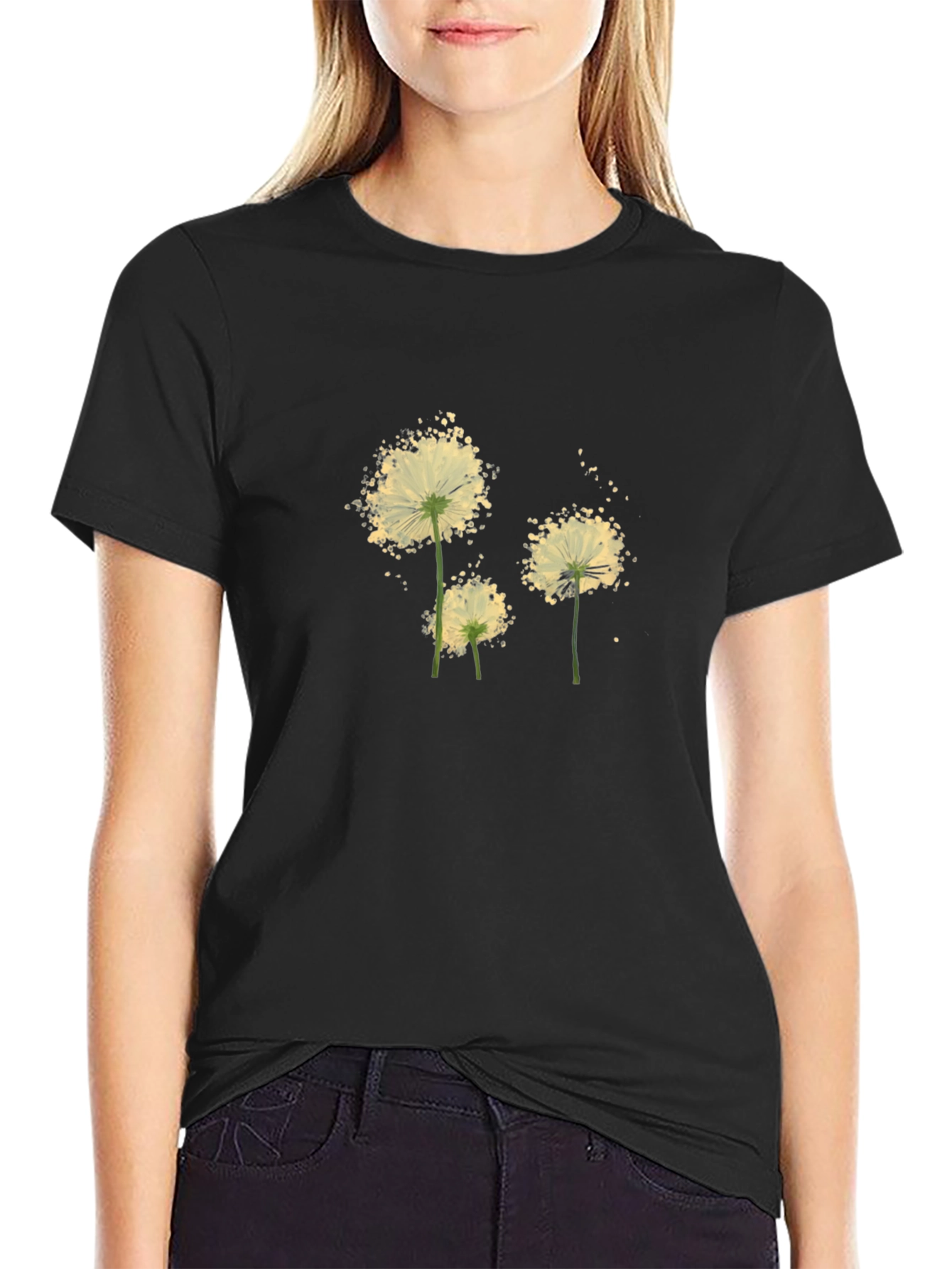 Black Dandelion Print Black Tee view 2
