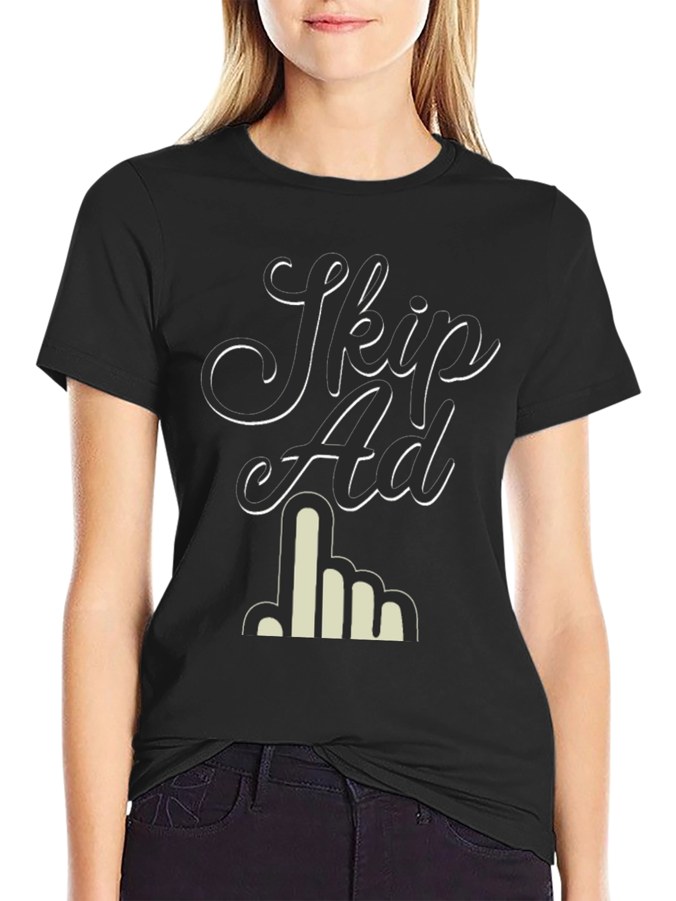 Black Skip Ad Graphic Tee - Funny Anti-Advertising Humor T-Shirt view 2