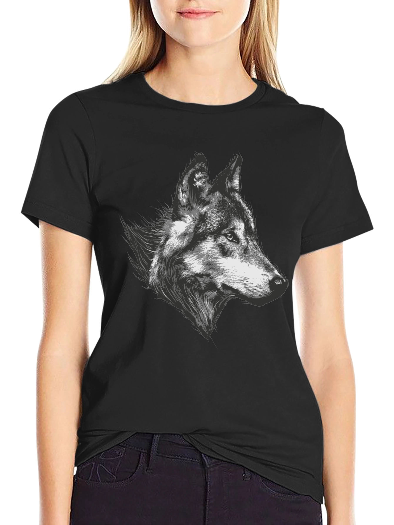 Black Wolf Graphic Tee - Black Cotton Blend T-Shirt view 2