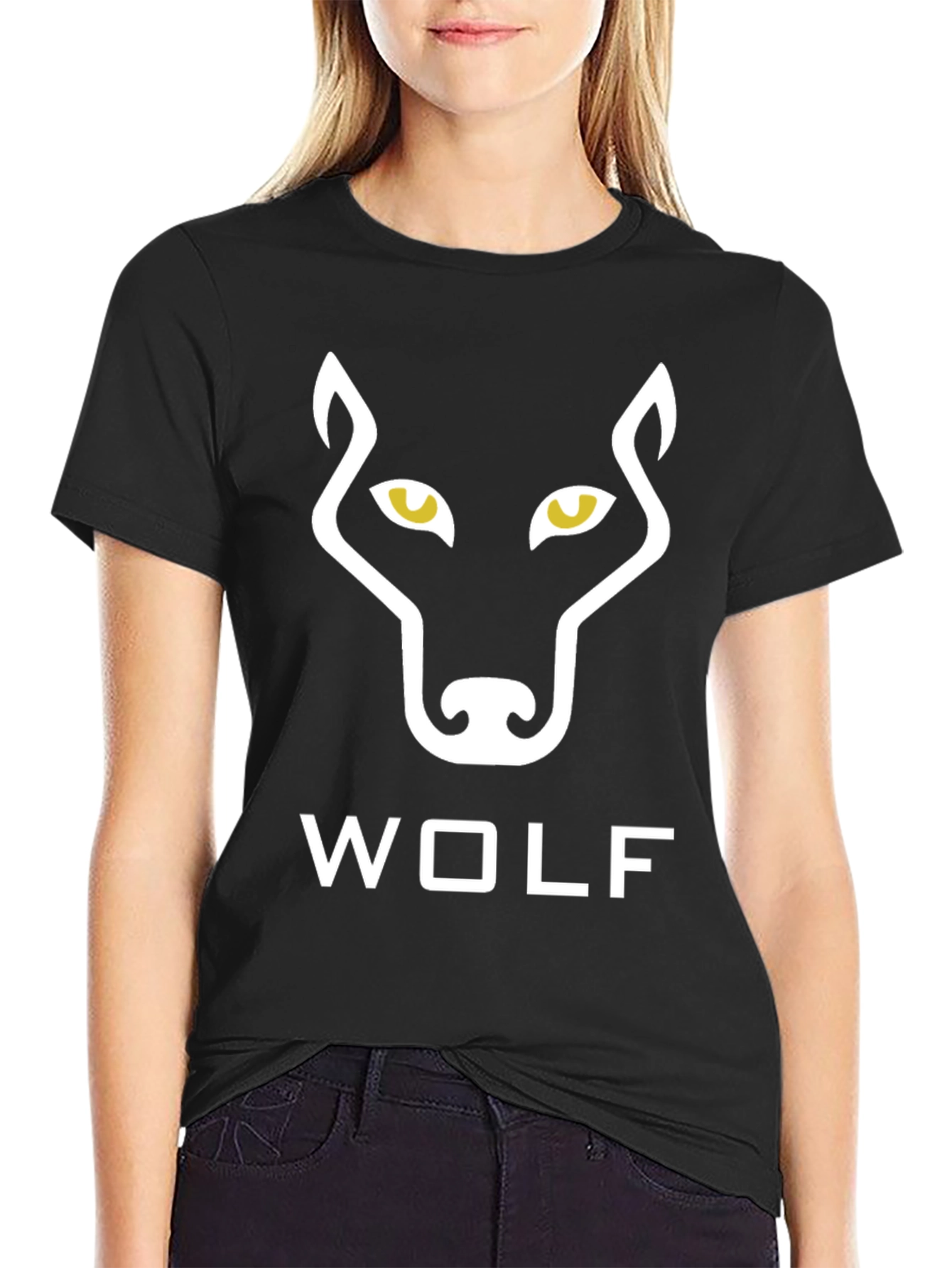 Black Wolf Graphic Print Black T-Shirt view 2