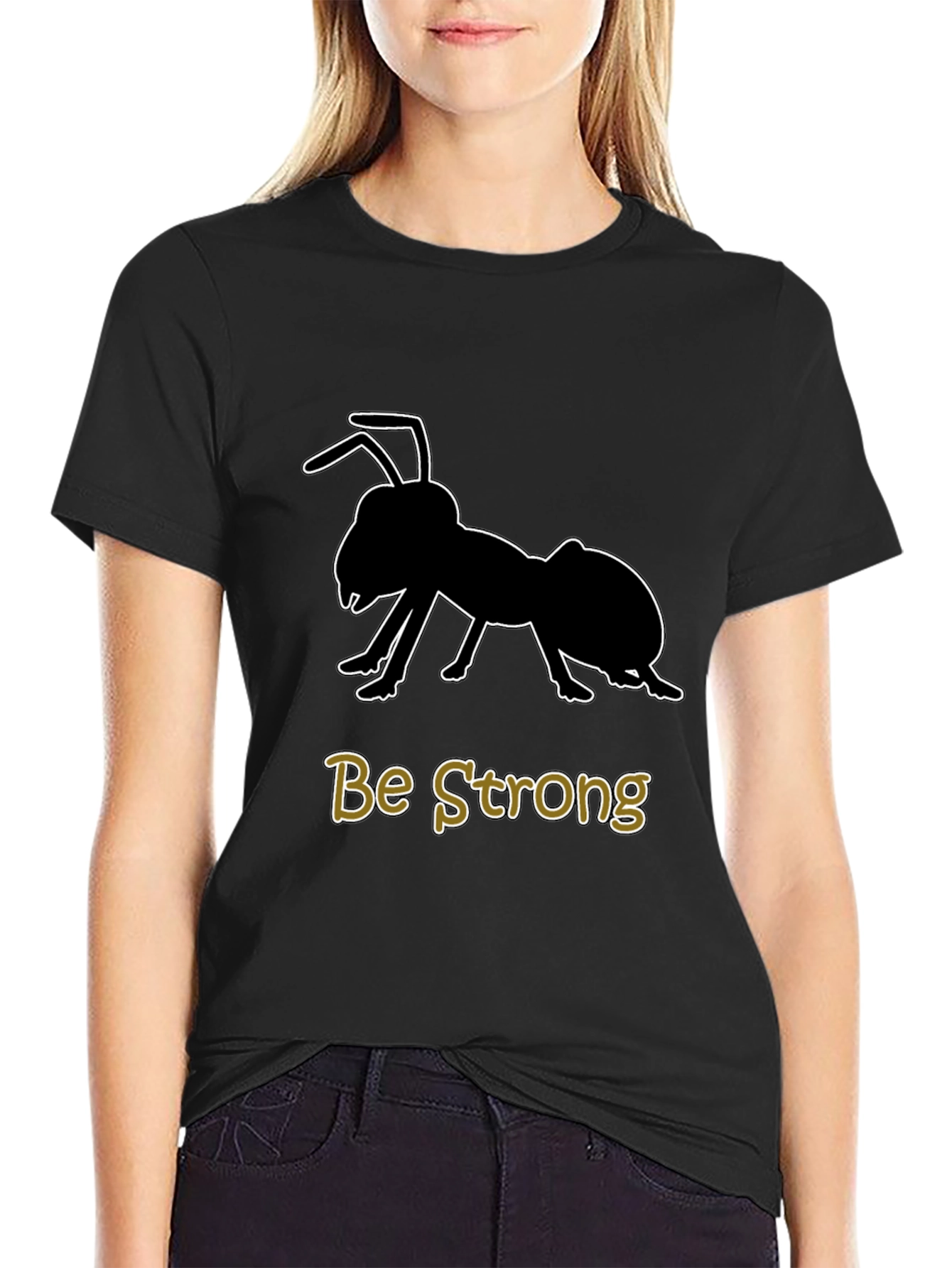 Black Be Strong Ant Graphic Tee - Motivational Black T-Shirt view 2