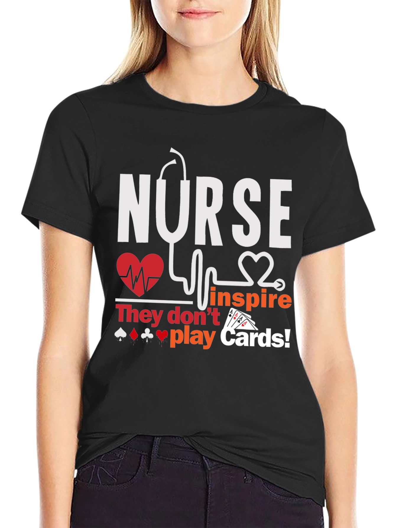 Black Nurse Inspire T-Shirt - Playing Card Design view 2