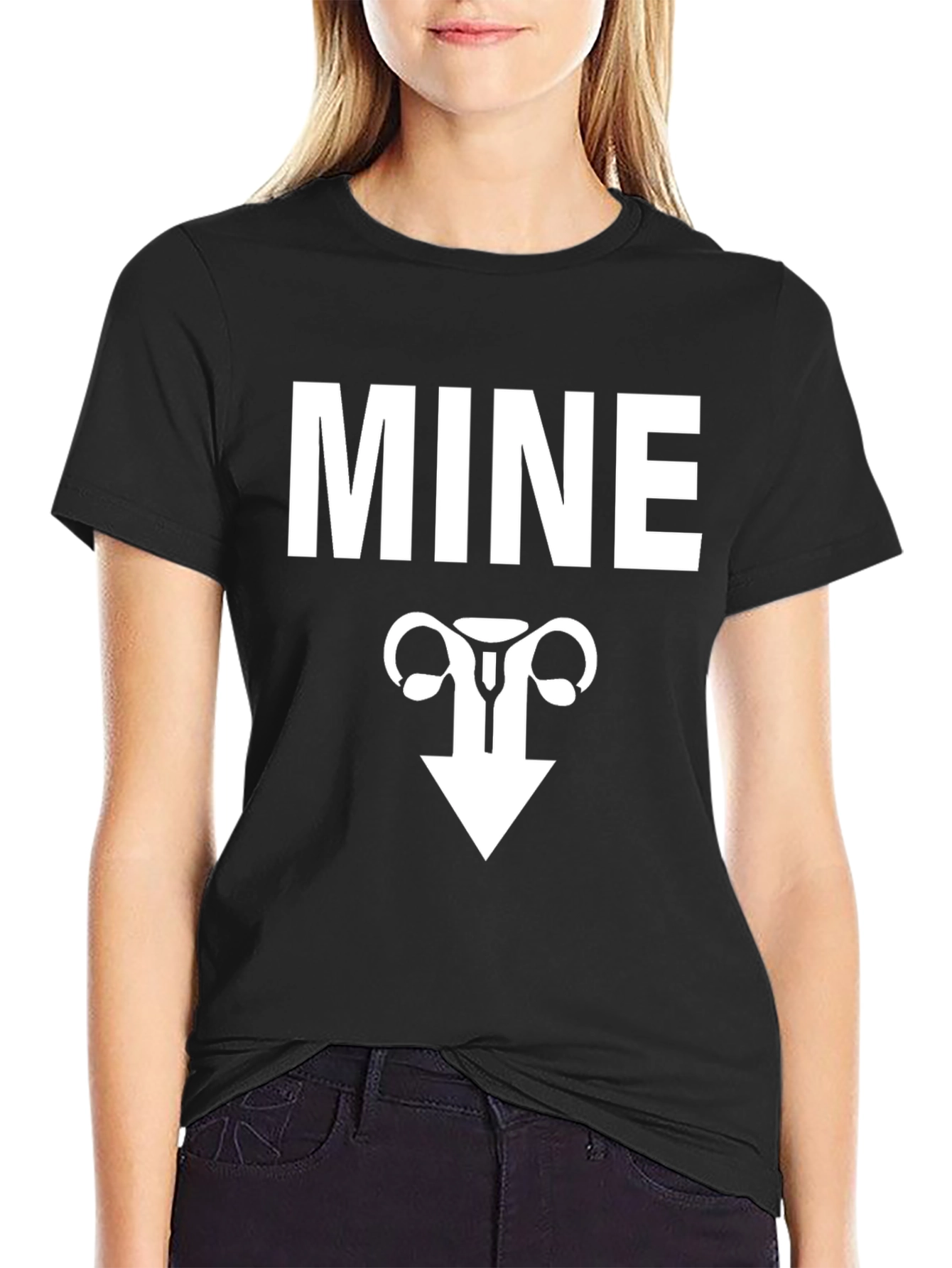 Black MINE Uterus Funny Graphic Tee - Black view 2