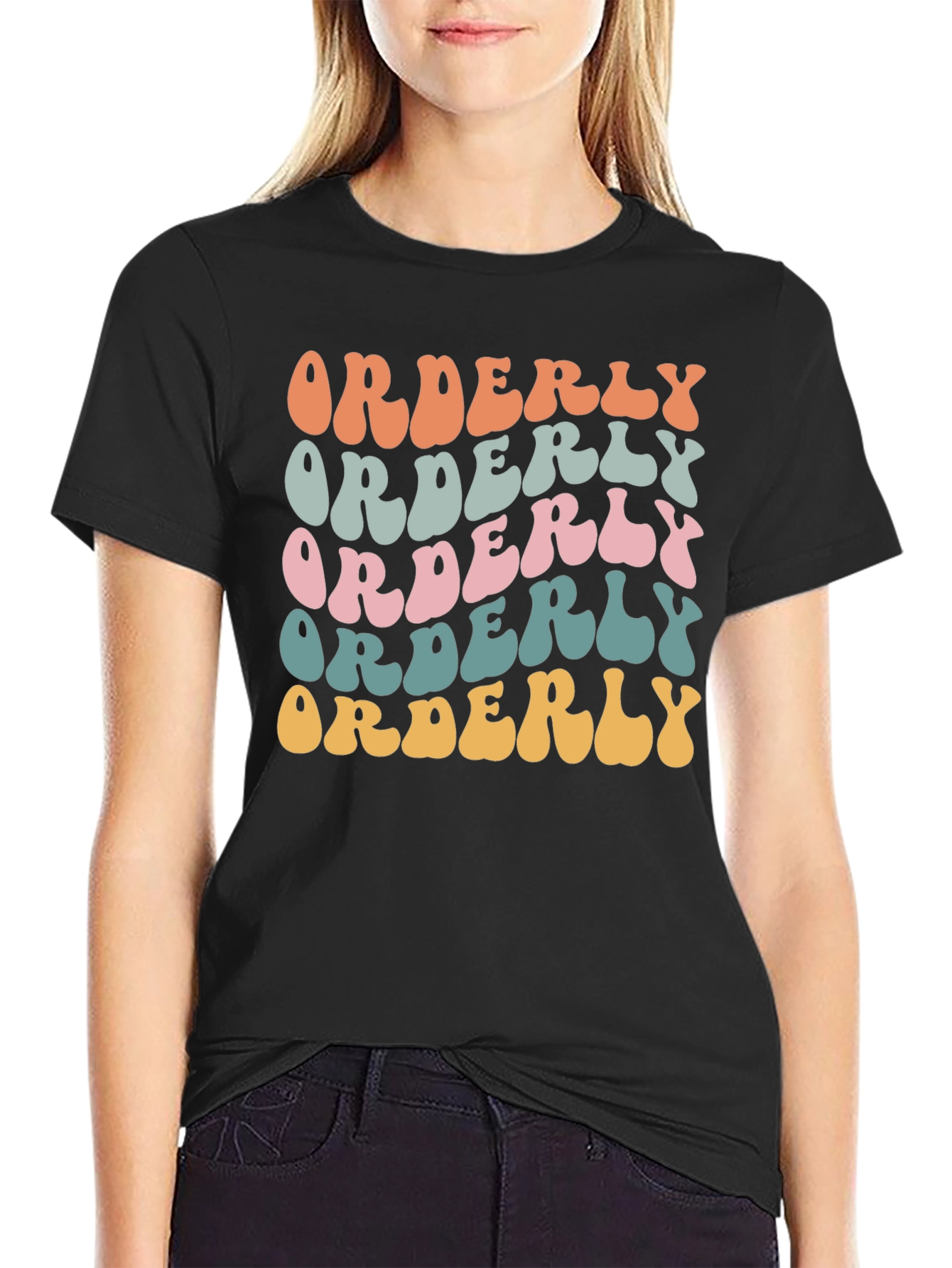 Black Orderly Retro Style Graphic Tee - Black view 2