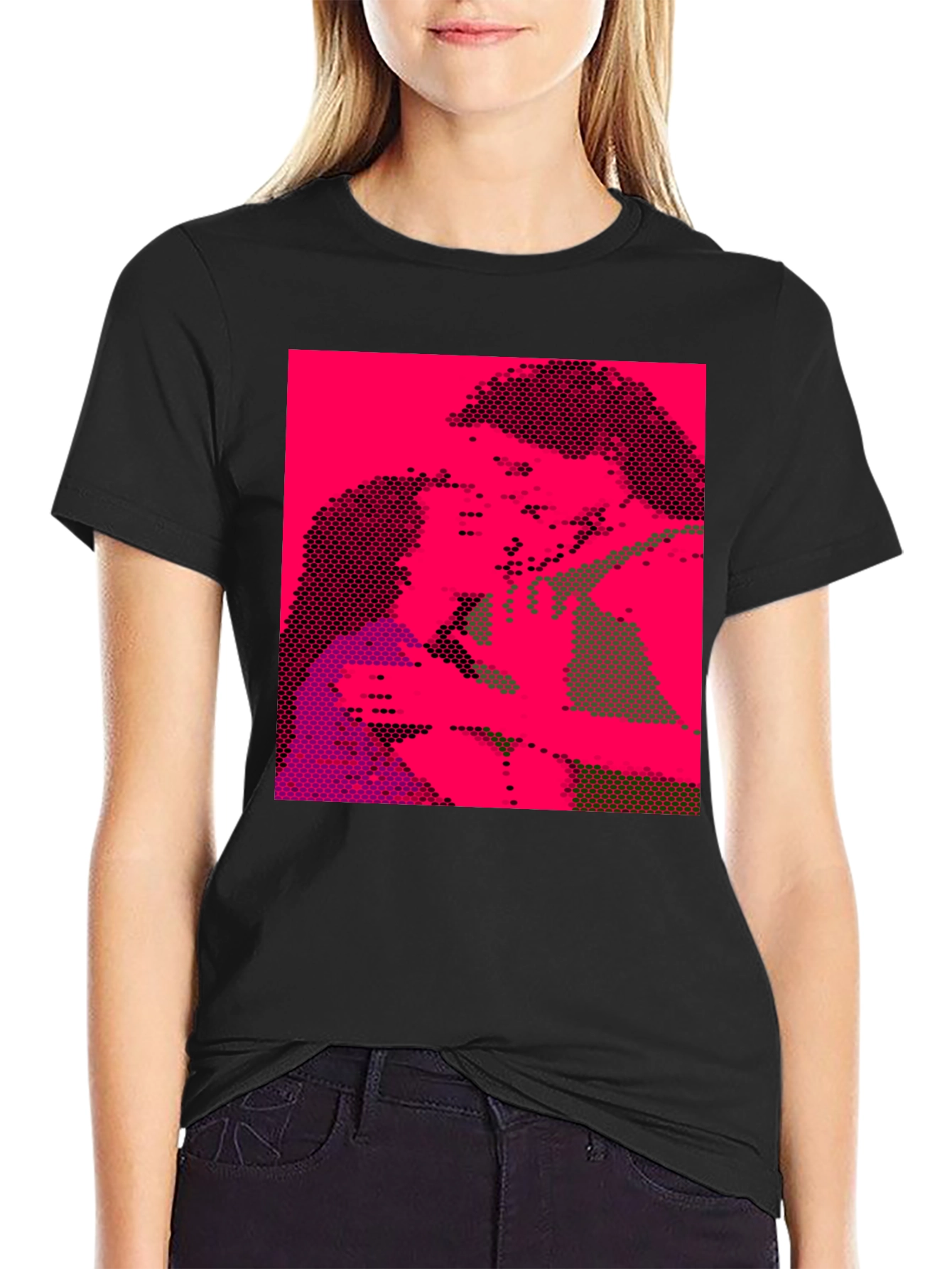 Black Pixelated Pop Art Graphic Tee - Black Unisex T-Shirt view 2