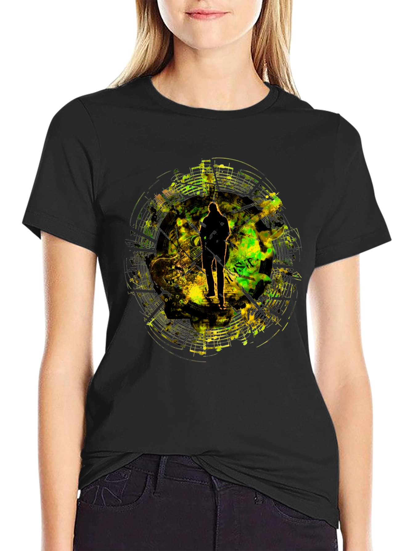 Black Abstract Silhouette Graphic T-Shirt view 2