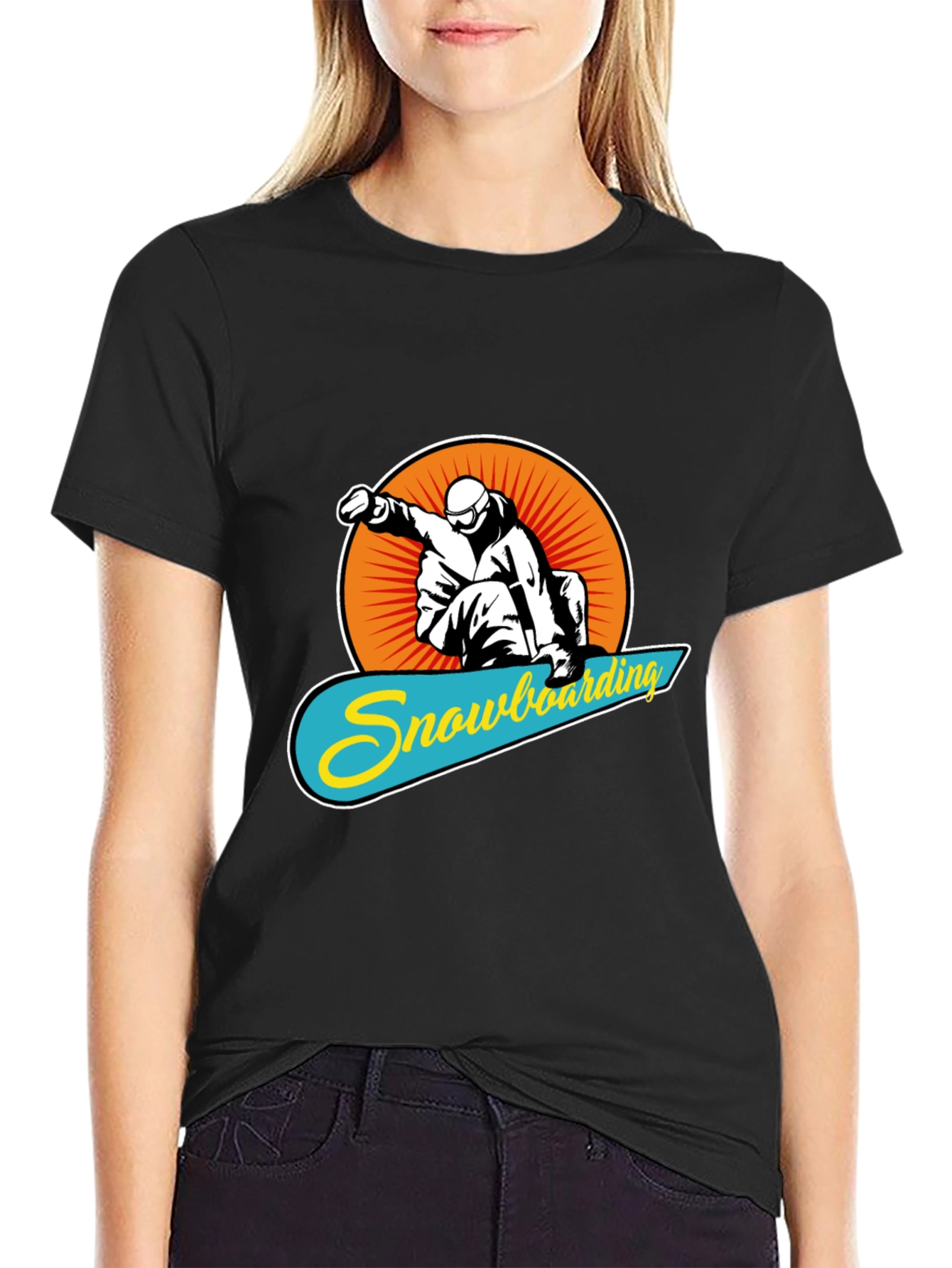 Black Snowboarding Graphic Tee - Black Crew Neck T-Shirt view 2