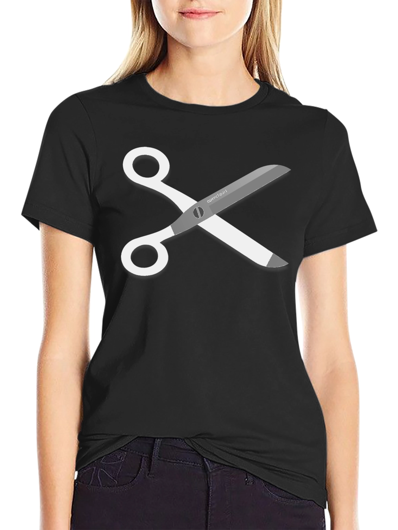 Black Scissors Graphic T-Shirt - Cool Cutting Tee view 2