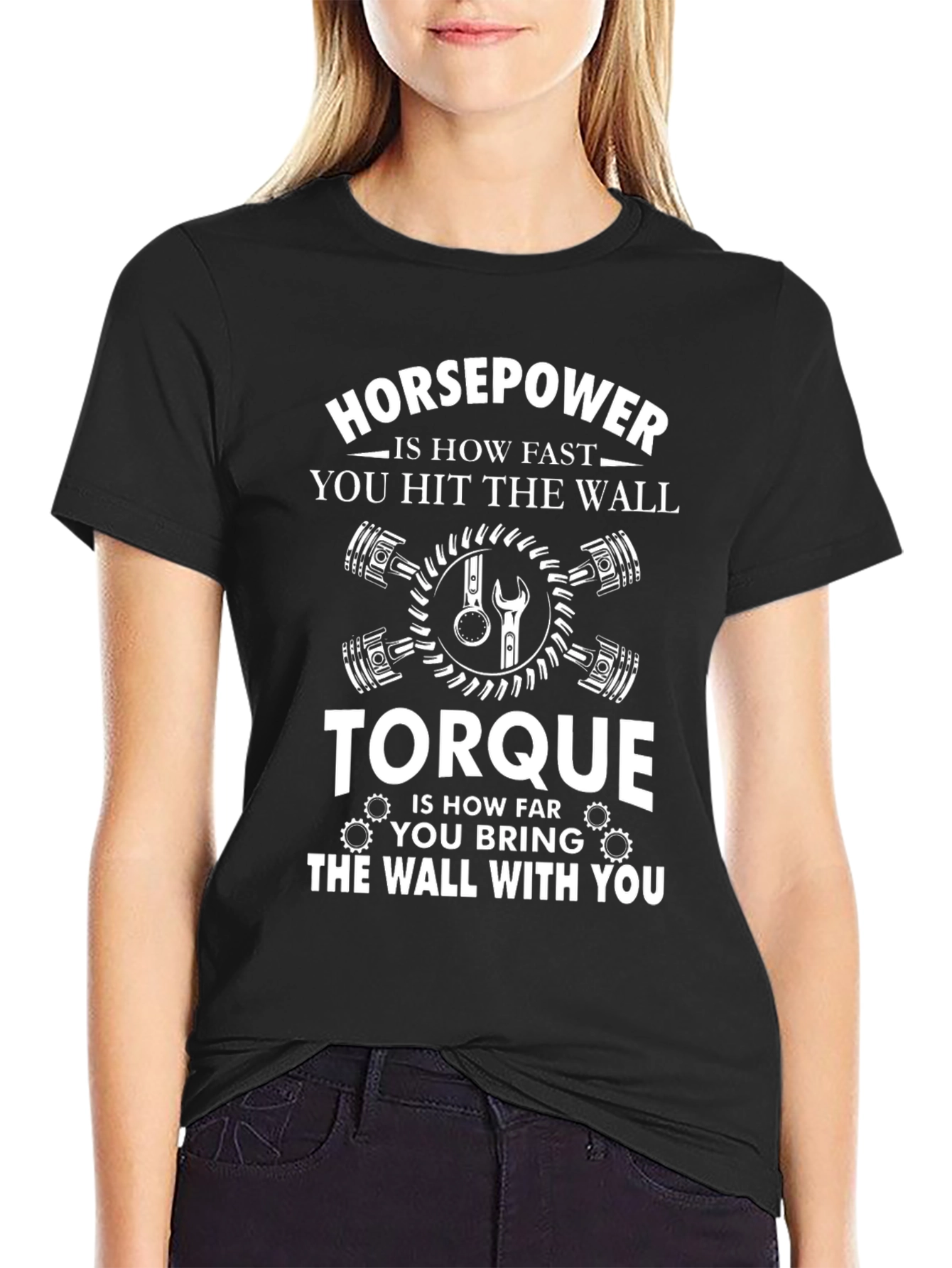 Black Horsepower Torque T-Shirt - Car Enthusiast Humor Tee view 2