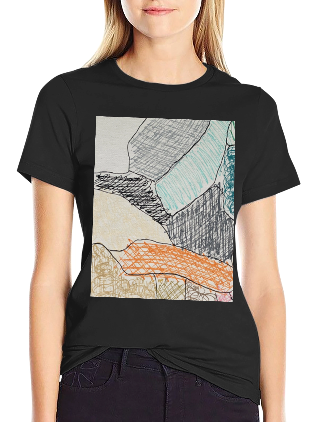 Black Abstract Art Print Black T-Shirt view 2