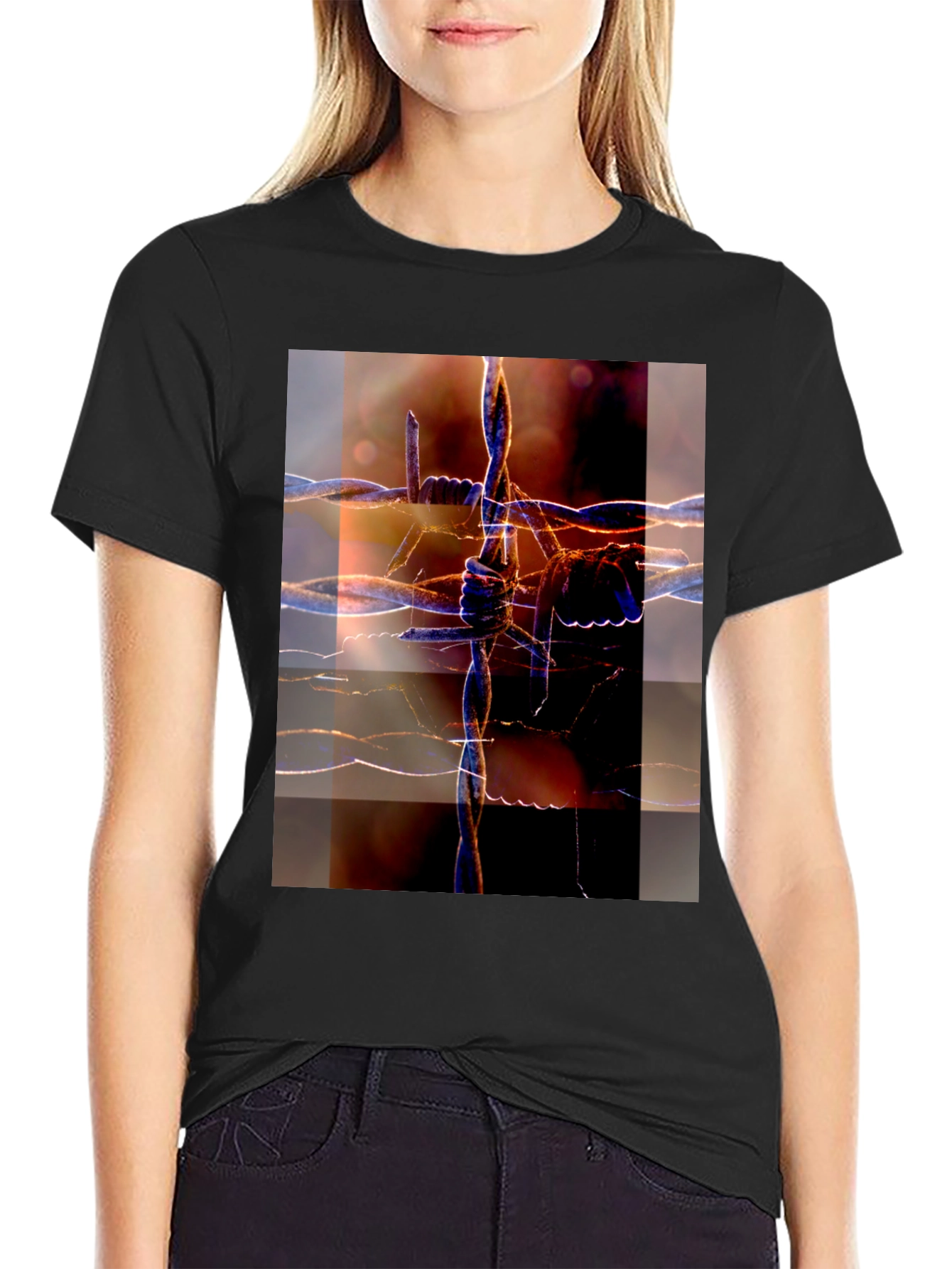 Black Barbed Wire Graphic Tee - Abstract Design view 2