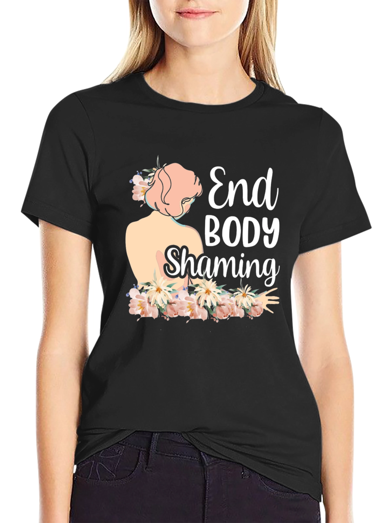 Black End Body Shaming Graphic Tee - Empowering Black T-Shirt view 2