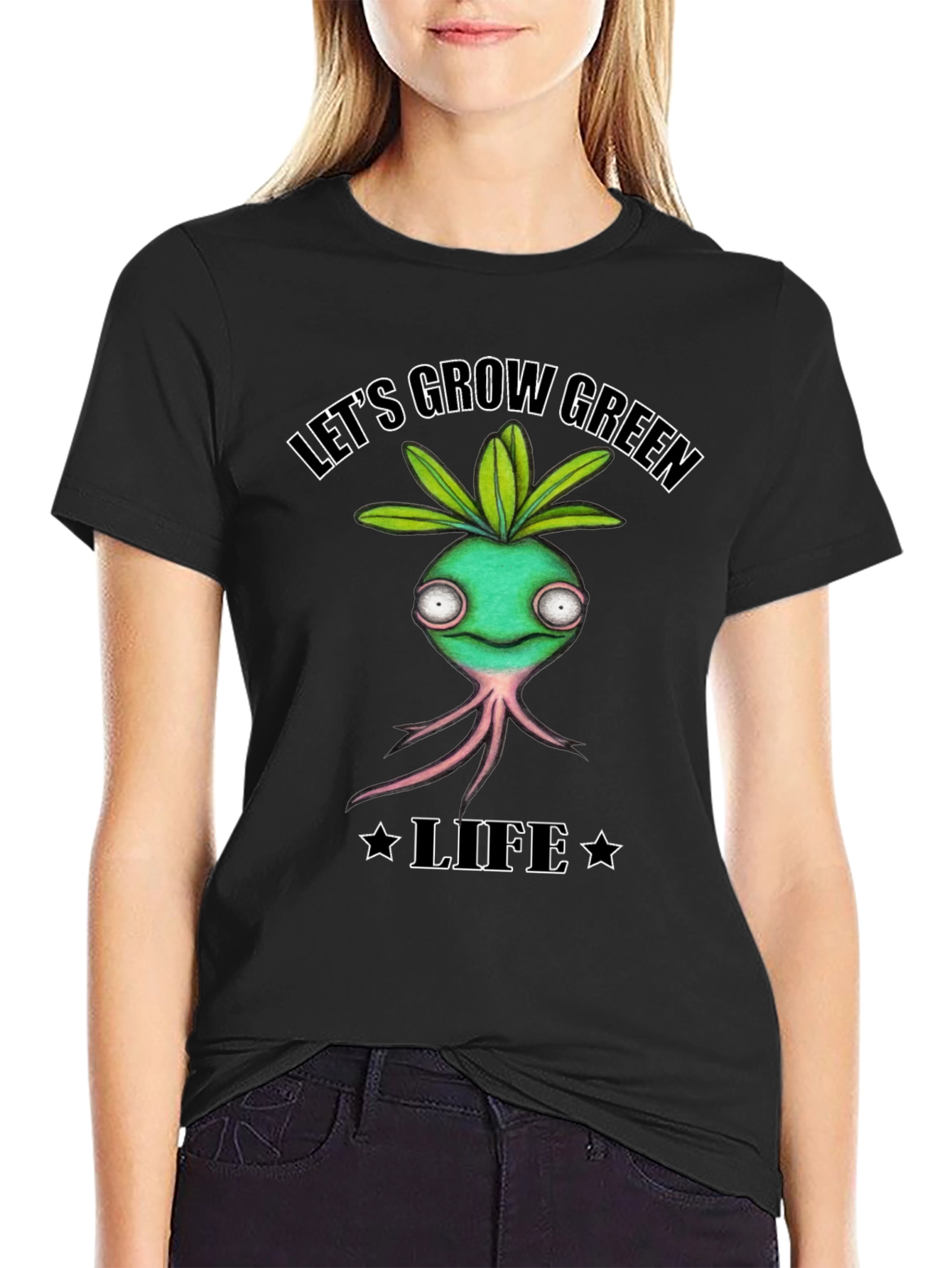 Black Let's Grow Green Life T-Shirt view 2
