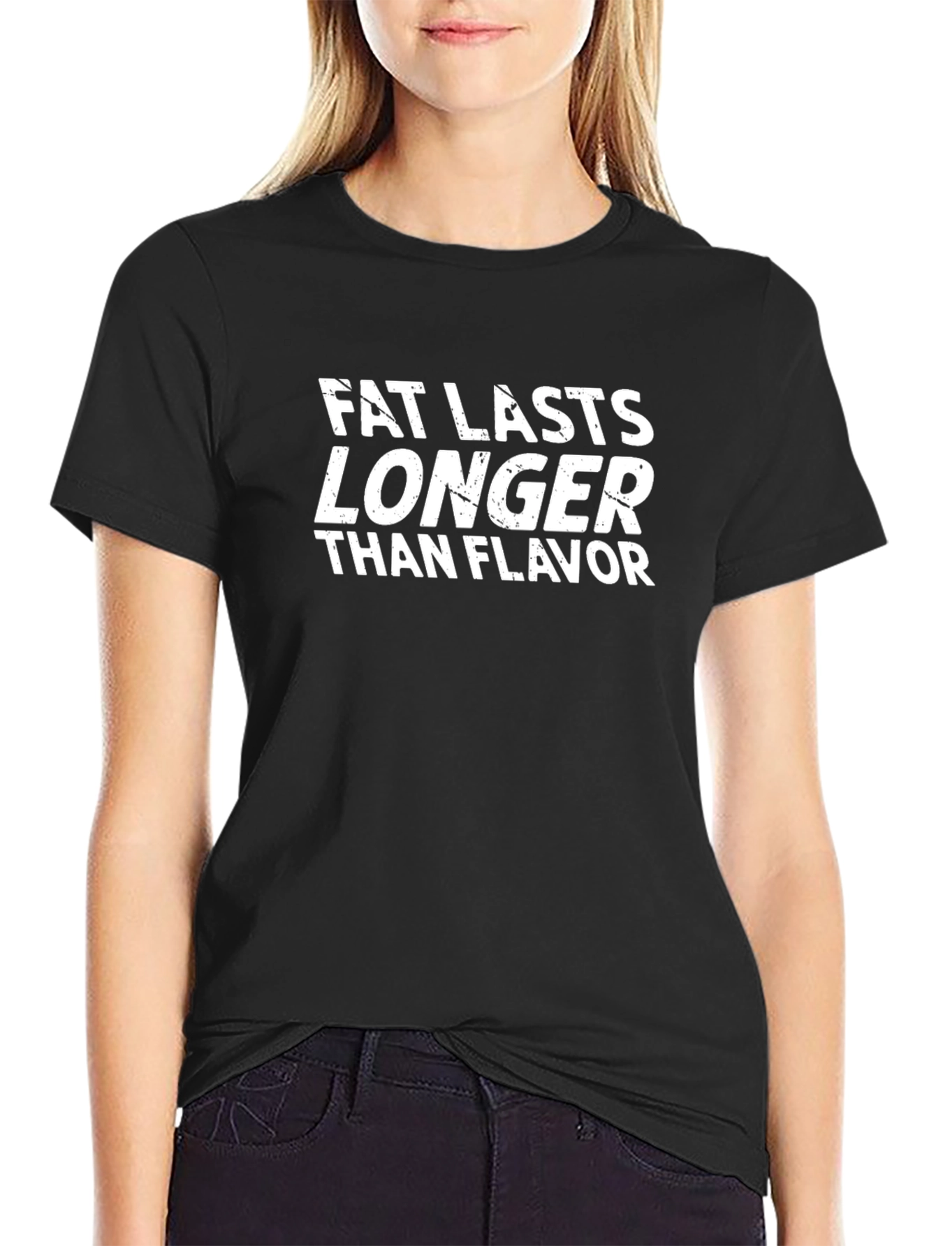 Black Fat Lasts Longer Funny T-Shirt view 2