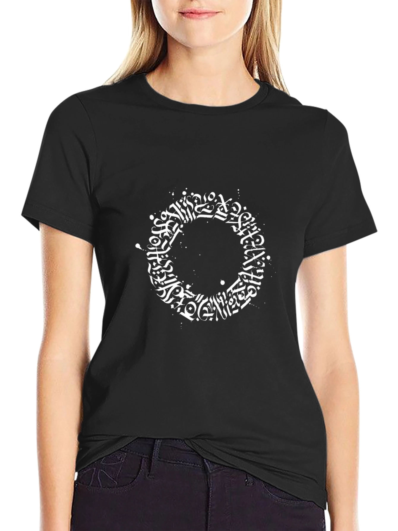 Black Abstract Calligraphy Graphic Tee - Black view 2