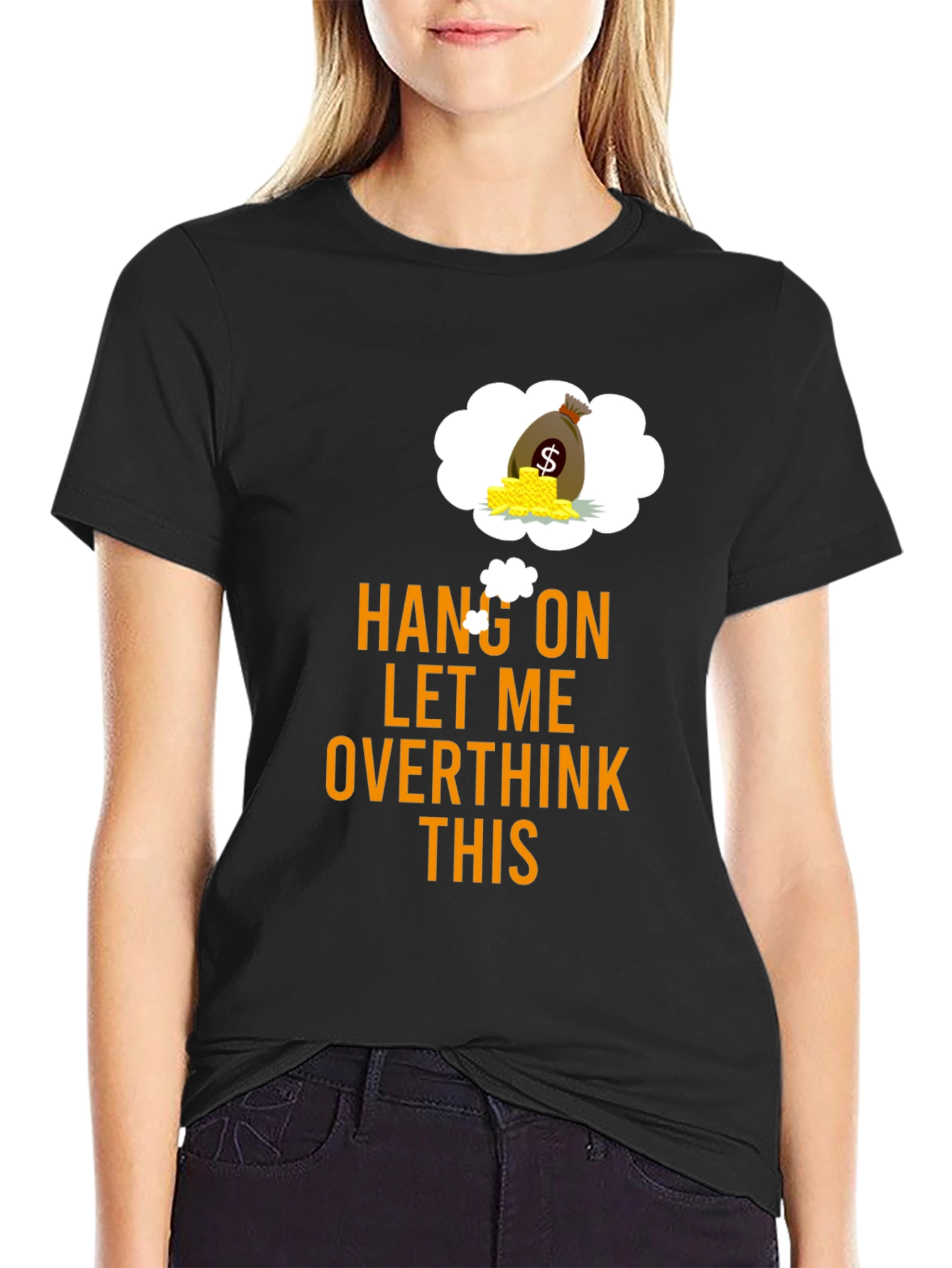 Black Hang On Overthink Funny Graphic Tee view 2