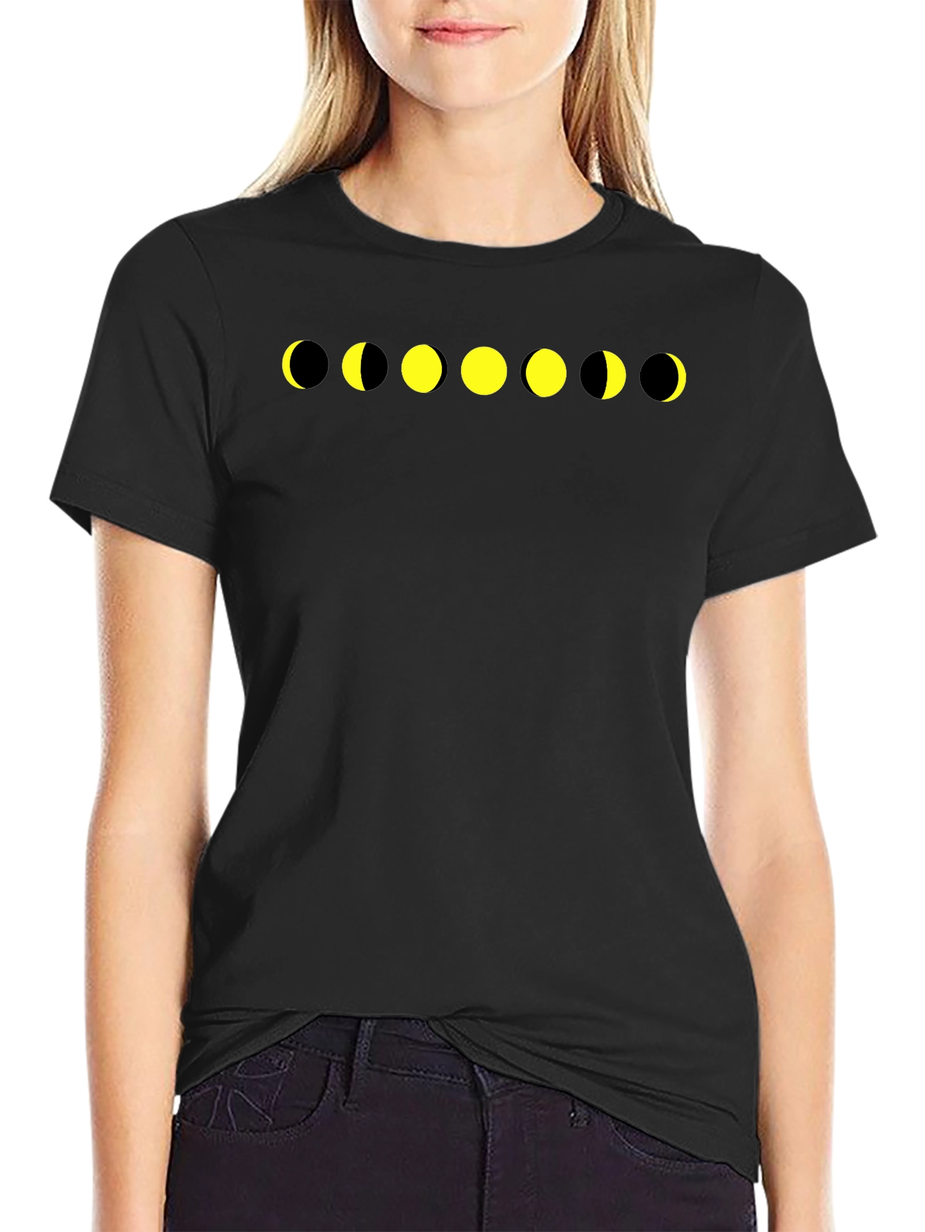 Black Lunar Phase Graphic Tee - Black Cotton T-Shirt view 2