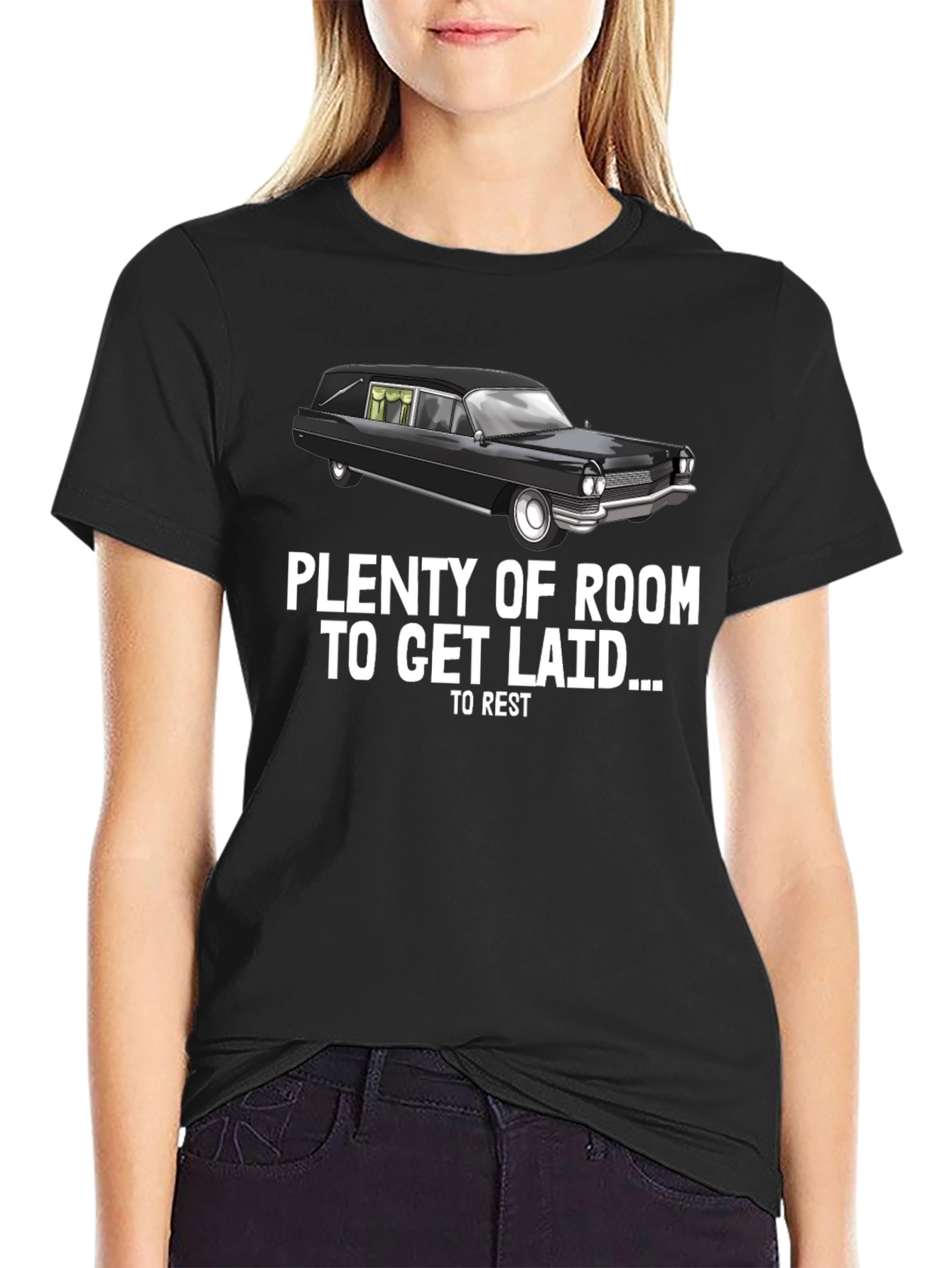 Black Plenty of Room Hearse T-Shirt - Funny Sarcastic Graphic Tee view 2