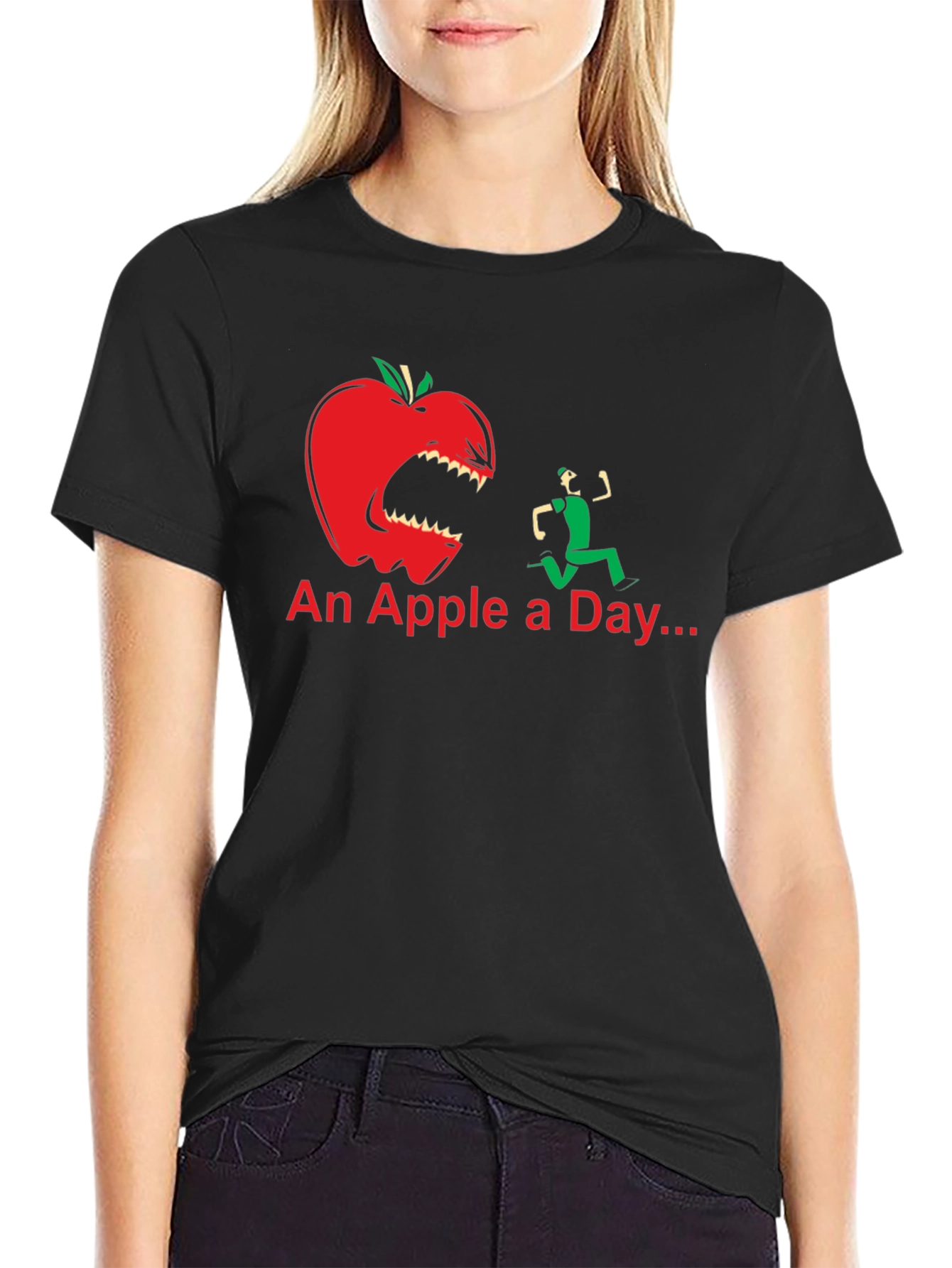 Black An Apple a Day Funny Graphic T-Shirt view 2