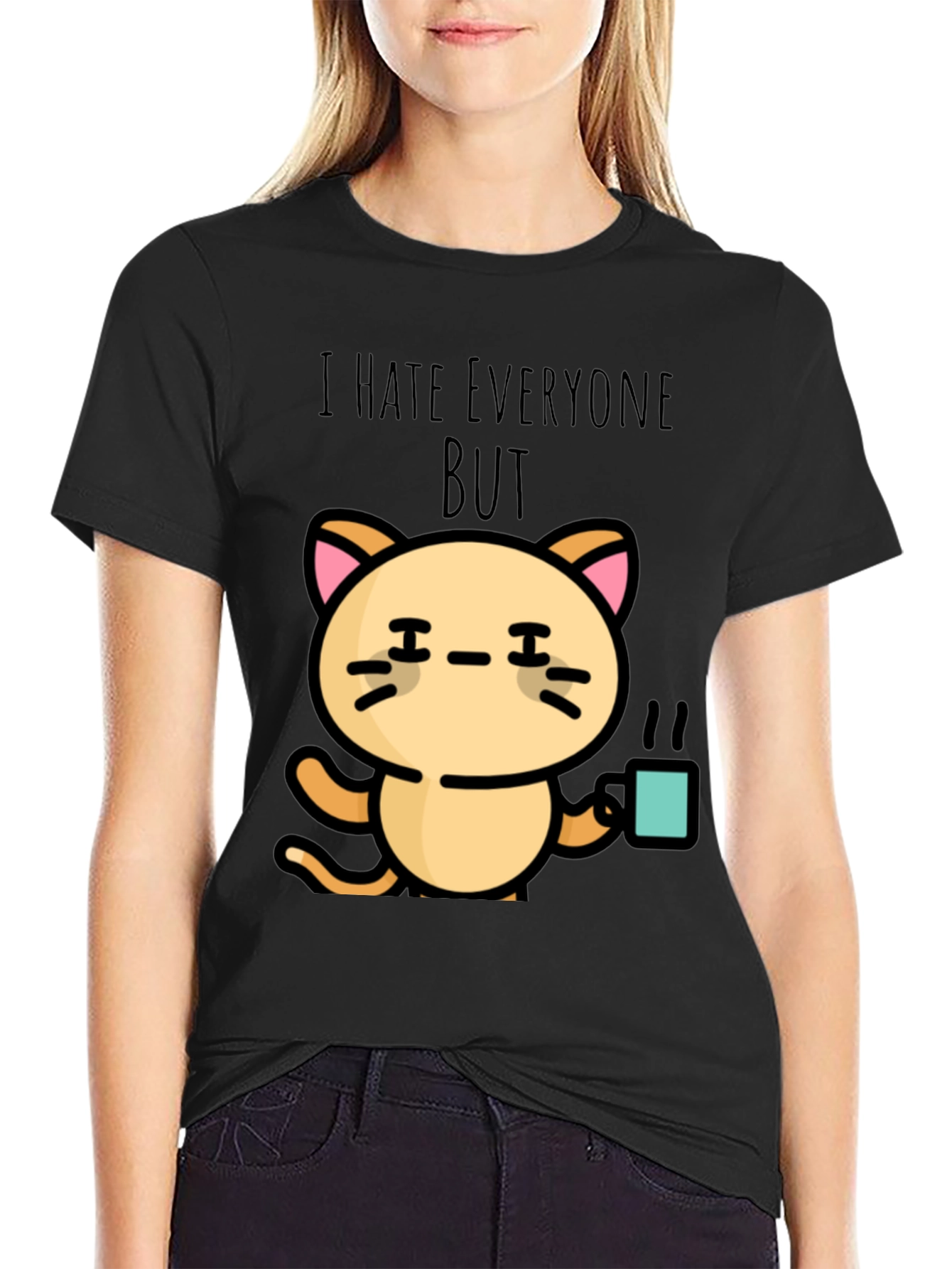 Black I Hate Everyone But Cat T-Shirt view 2