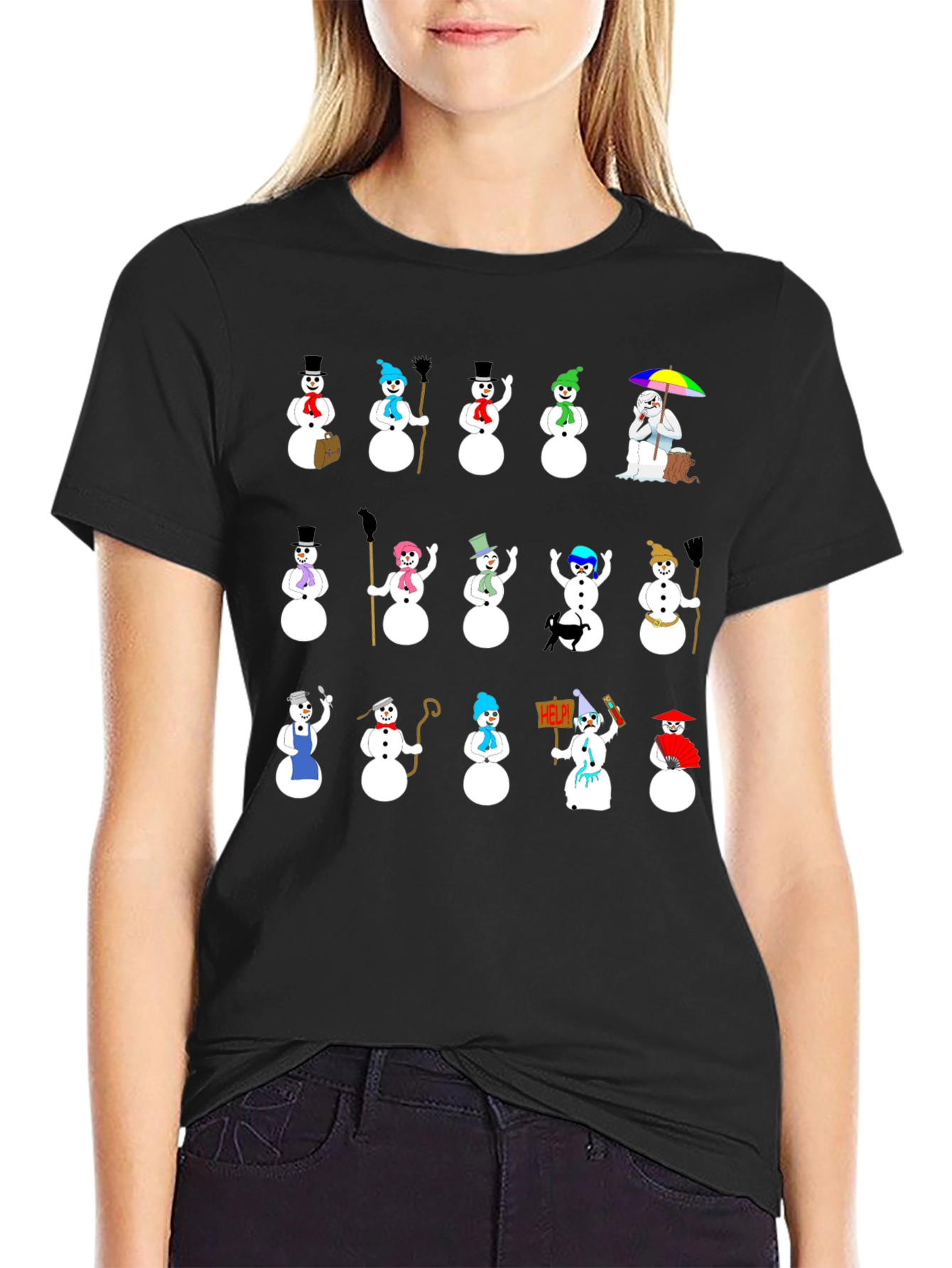 Black Novelty Snowman Graphic T-Shirt view 2