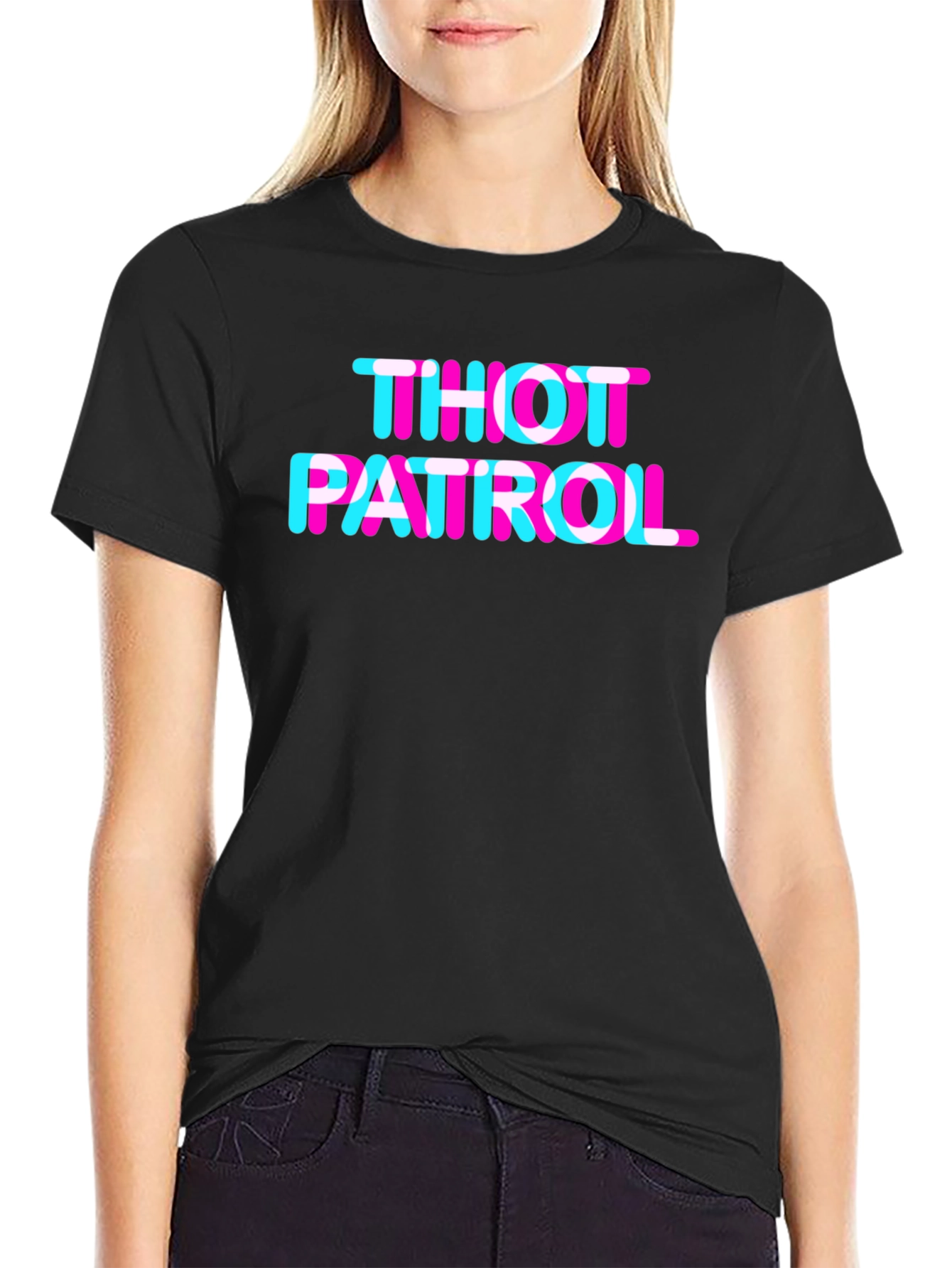 Black THOT PATROL Graphic Tee - TikTok Trend Inspired view 2