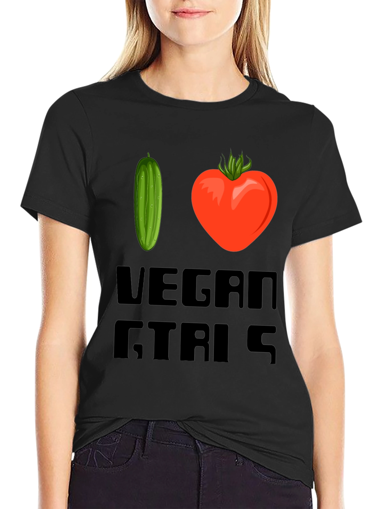 Black I Love Vegan Girls T-Shirt view 2